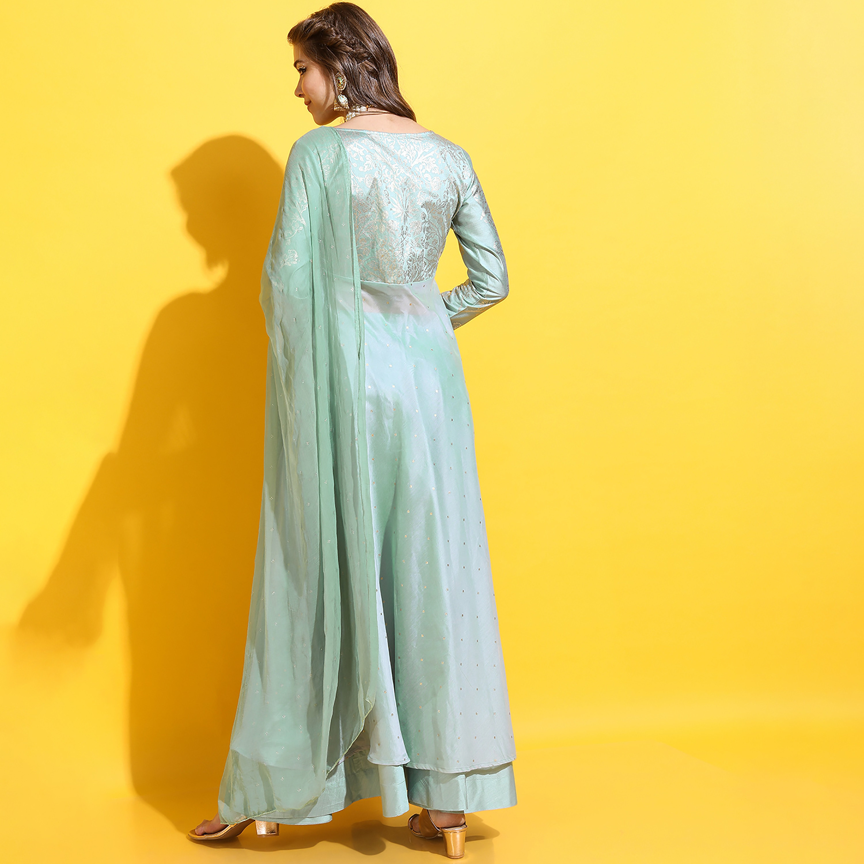 Set of 3 Vishudh Printed Round Neck A-Line Kurta with Plain Skirt and Dupatta-women-clothing-ethnicwear-salwarsuits-image-5