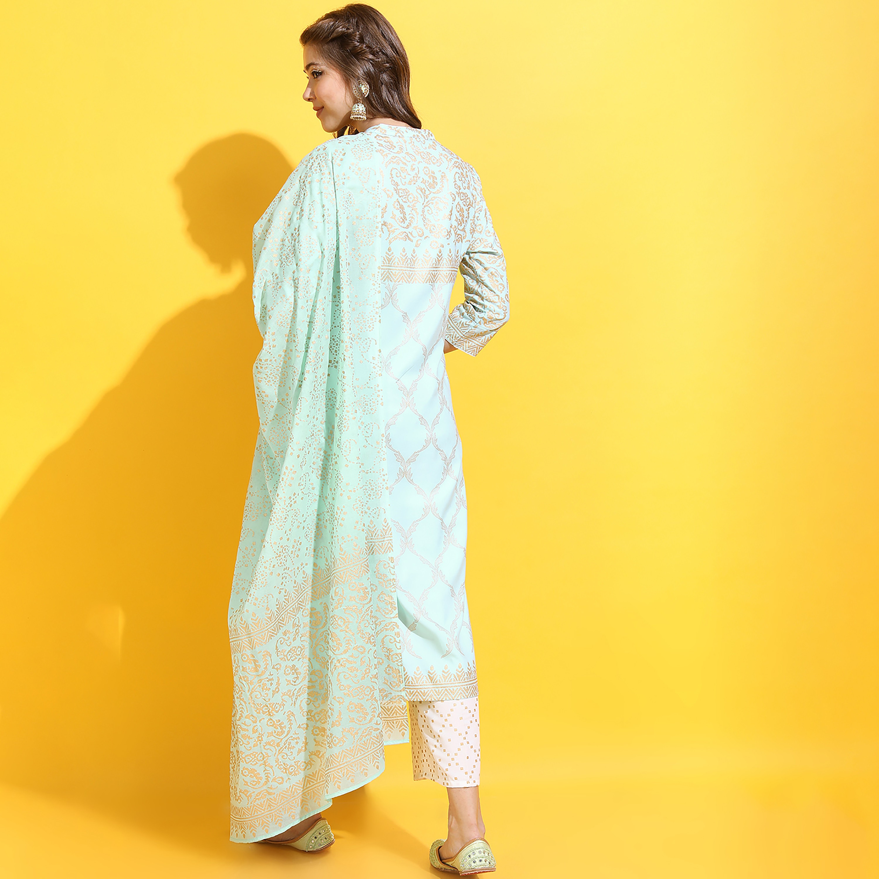 Set of 2 Vishudh Printed Mandarin Collar Straight Kurta with Printed Palazzo and Dupatta-women-clothing-ethnicwear-salwarsuits-image-5