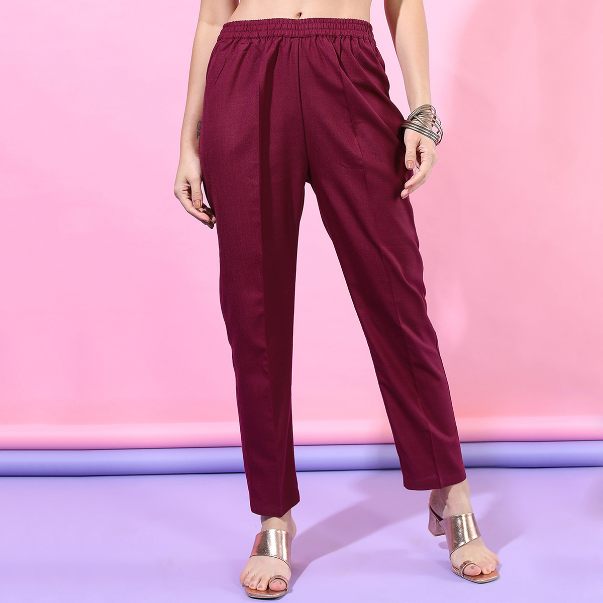 مجموعة من 3 قطعات كورتا مستقيم سادة مع بنطلون ودوباتا بلون كستنائي من فيشوده -women-clothing-ethnicwear-salwarsuits-image-8