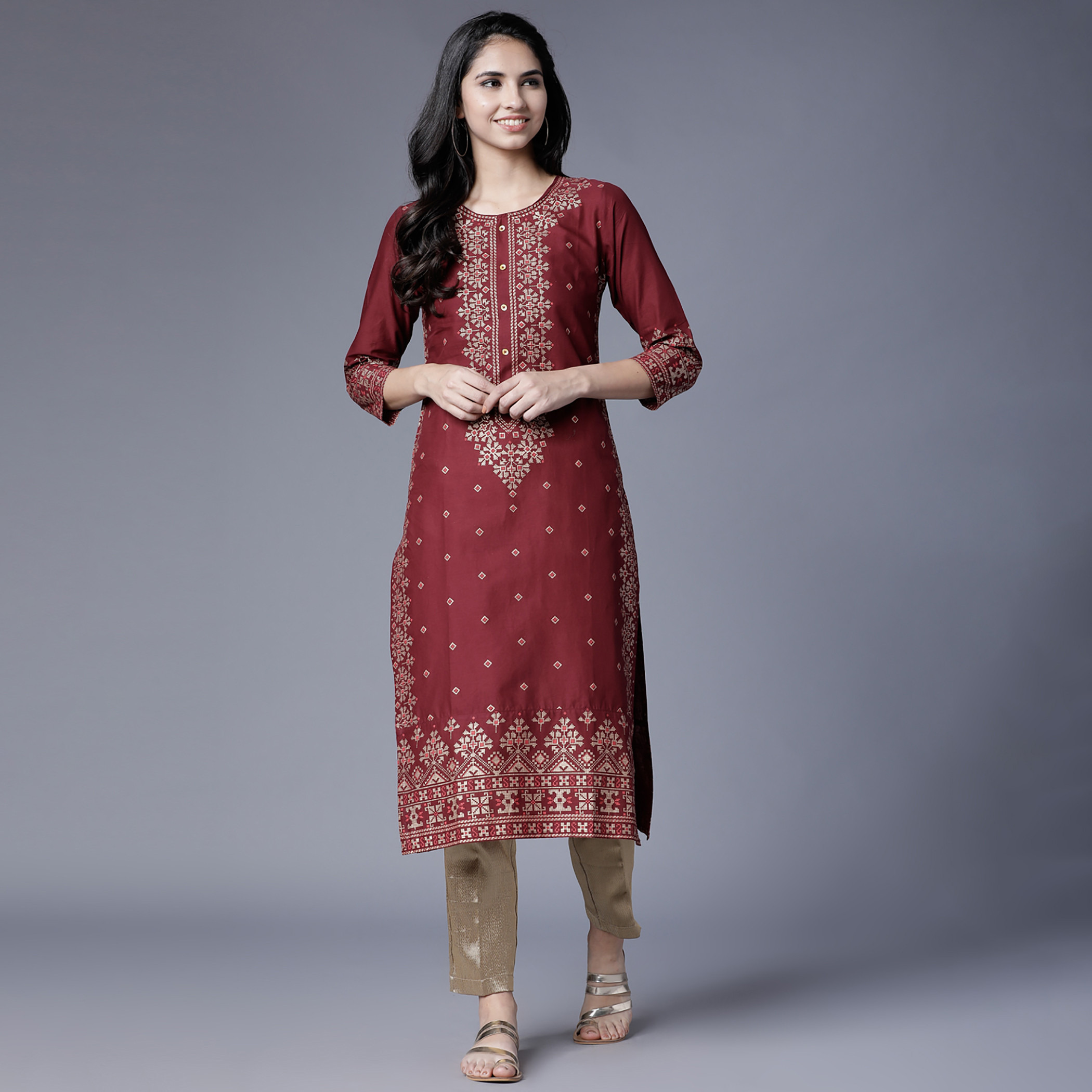 فيشوده أحمر قمم-women-clothing-ethnicwear-kurtas-image-1