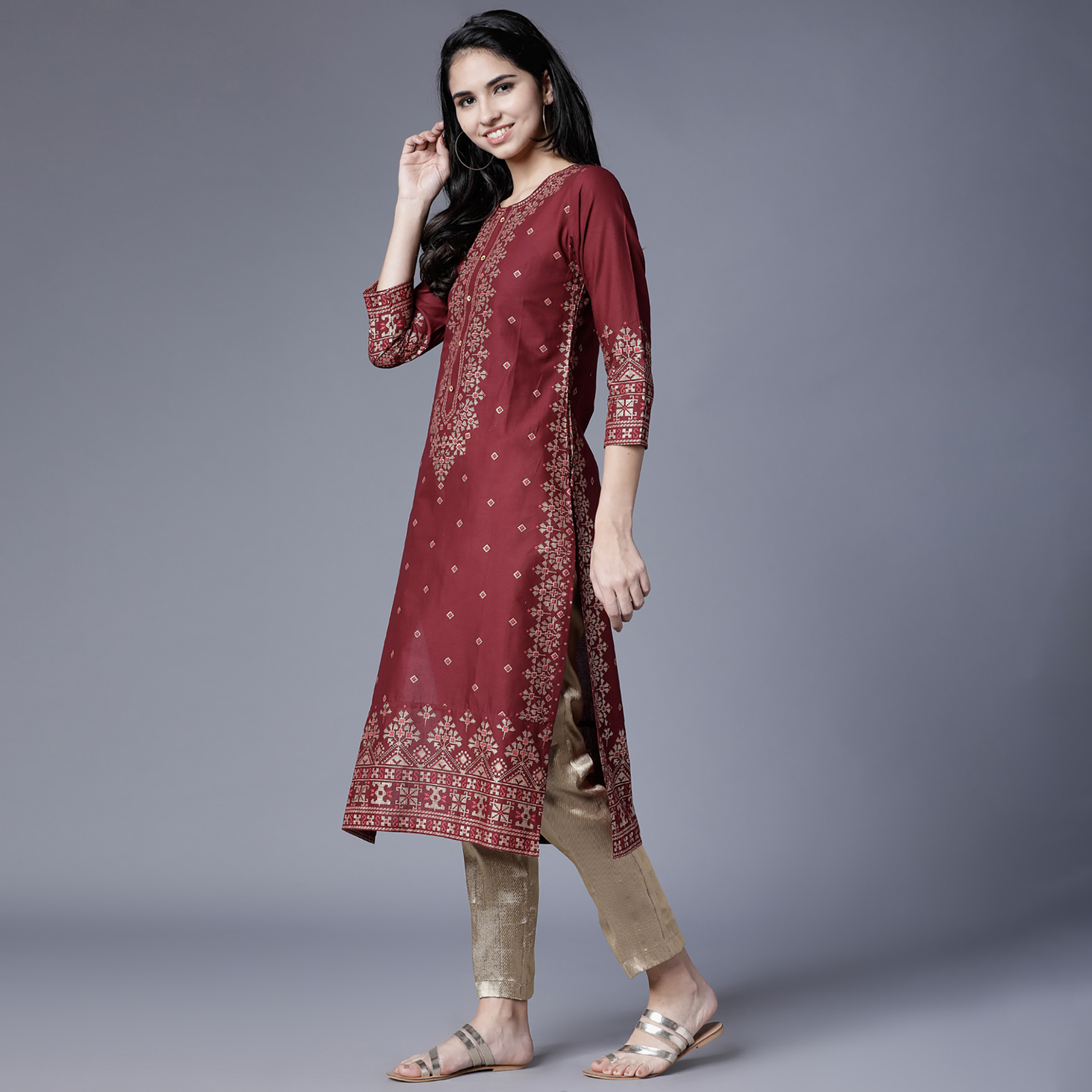 فيشوده أحمر قمم-women-clothing-ethnicwear-kurtas-image-2