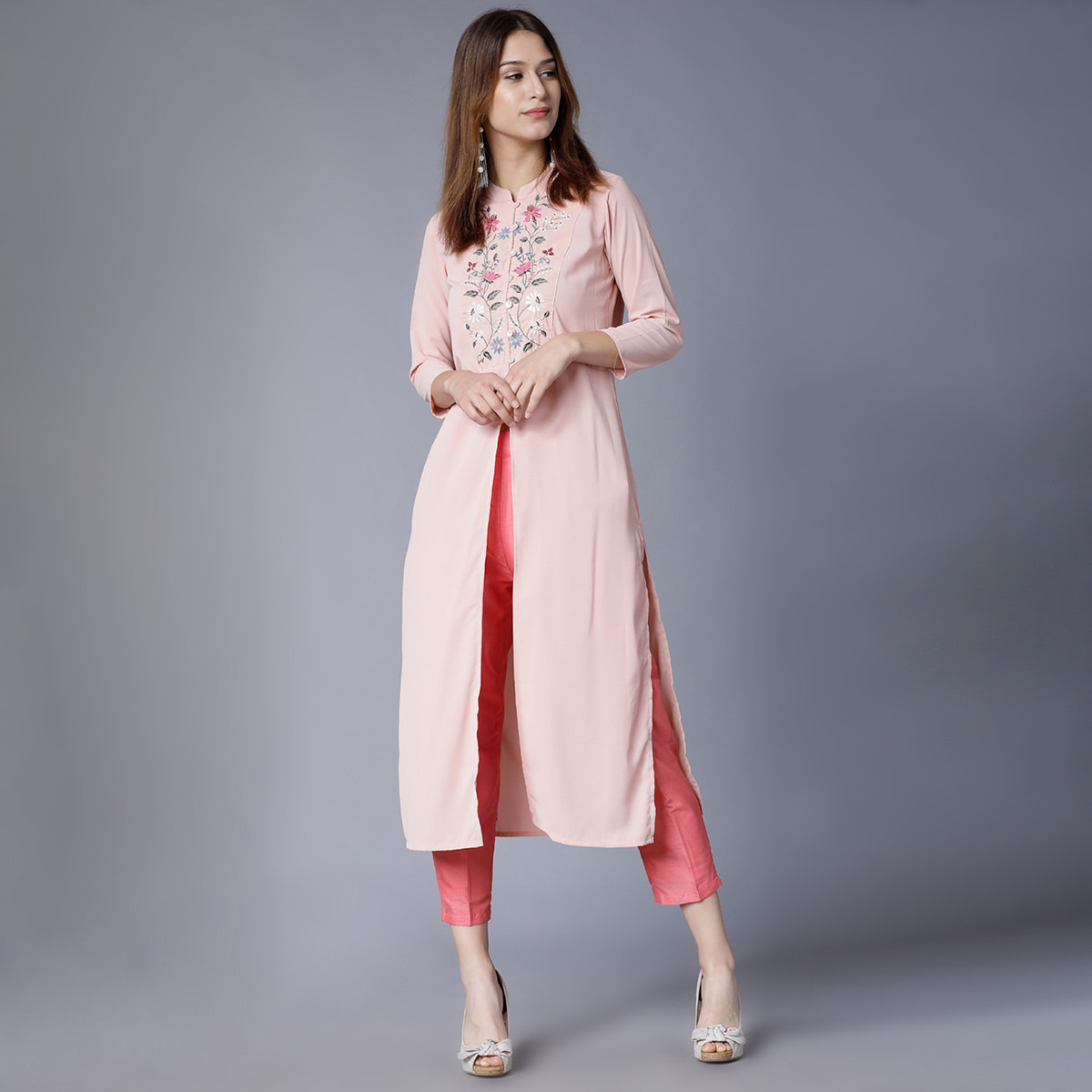 فيشوده البرتقالي كورتا-women-clothing-ethnicwear-kurtas-image-1