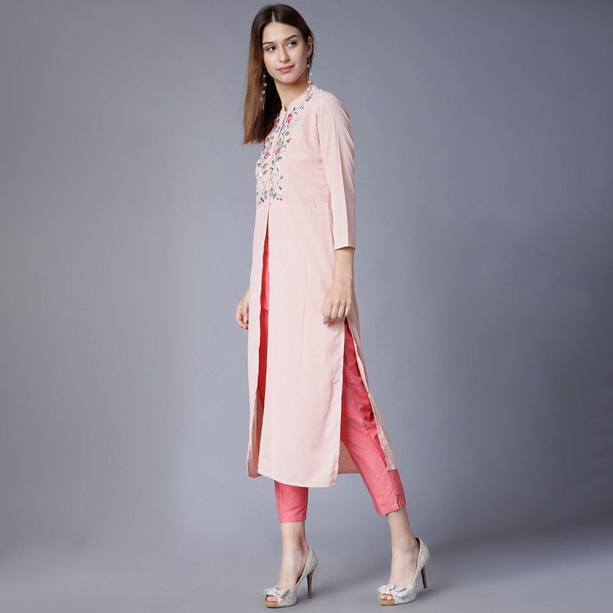 فيشوده البرتقالي كورتا-women-clothing-ethnicwear-kurtas-image-2