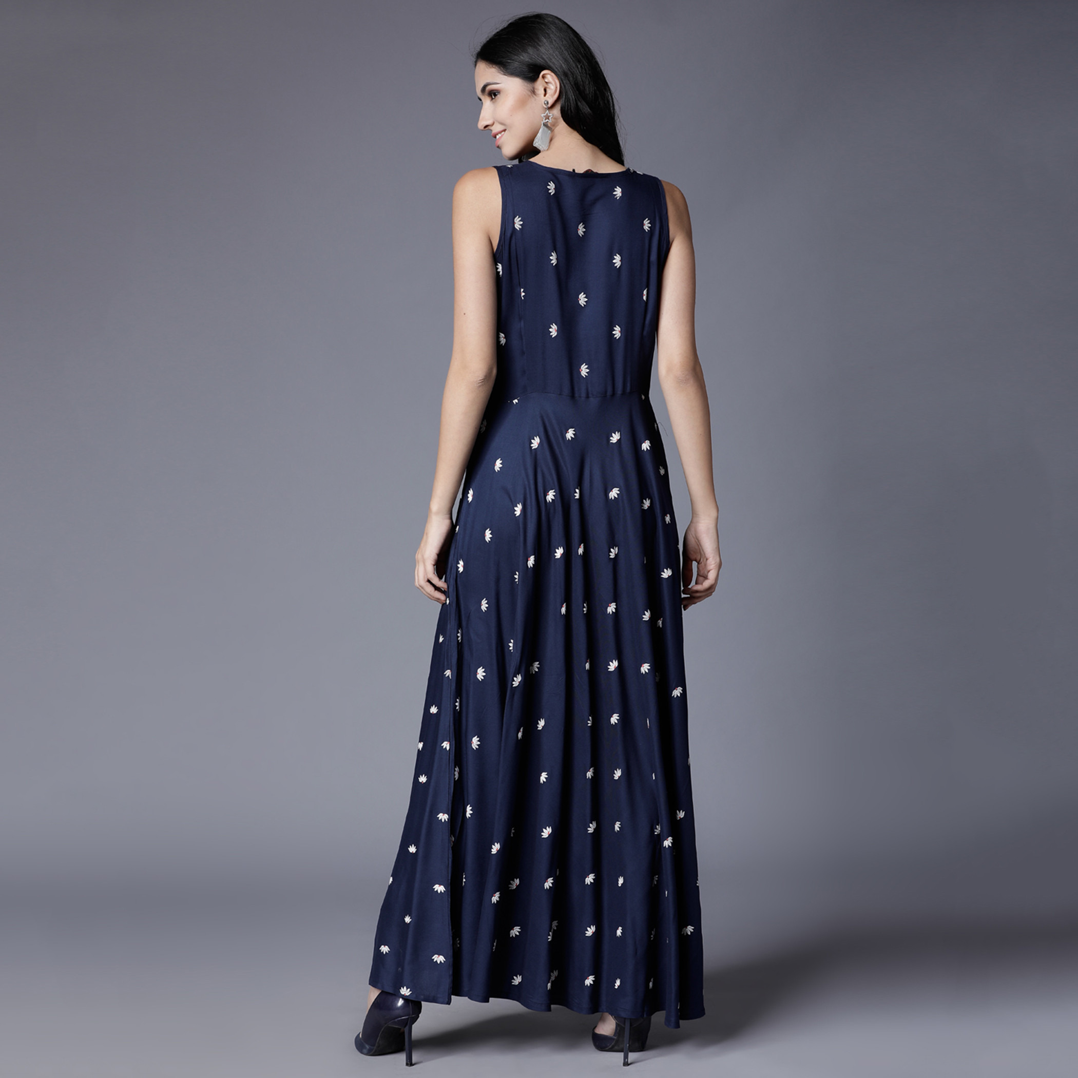 Vishudh women navy on sale blue printed anarkali kurta