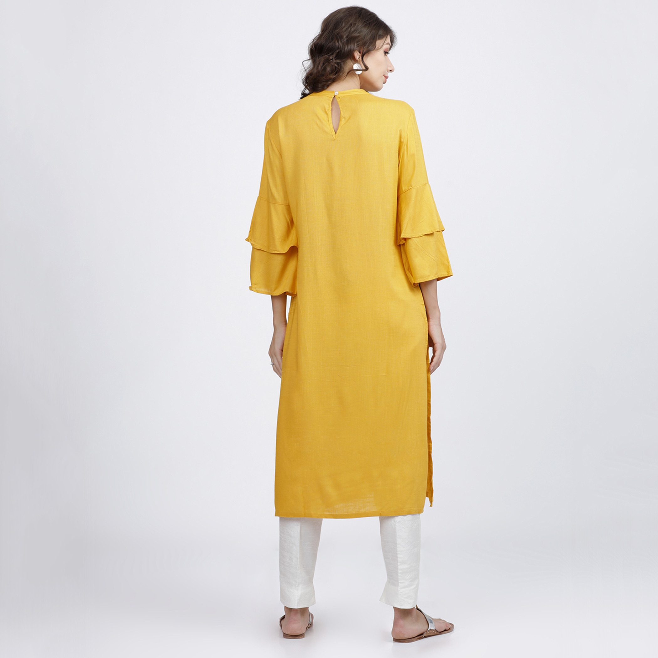 كورتا مستقيمة ذات رقبة عالية ومطبوعة بزهور الخردل للنساء من فيشوده-women-clothing-ethnicwear-kurtas-image-3
