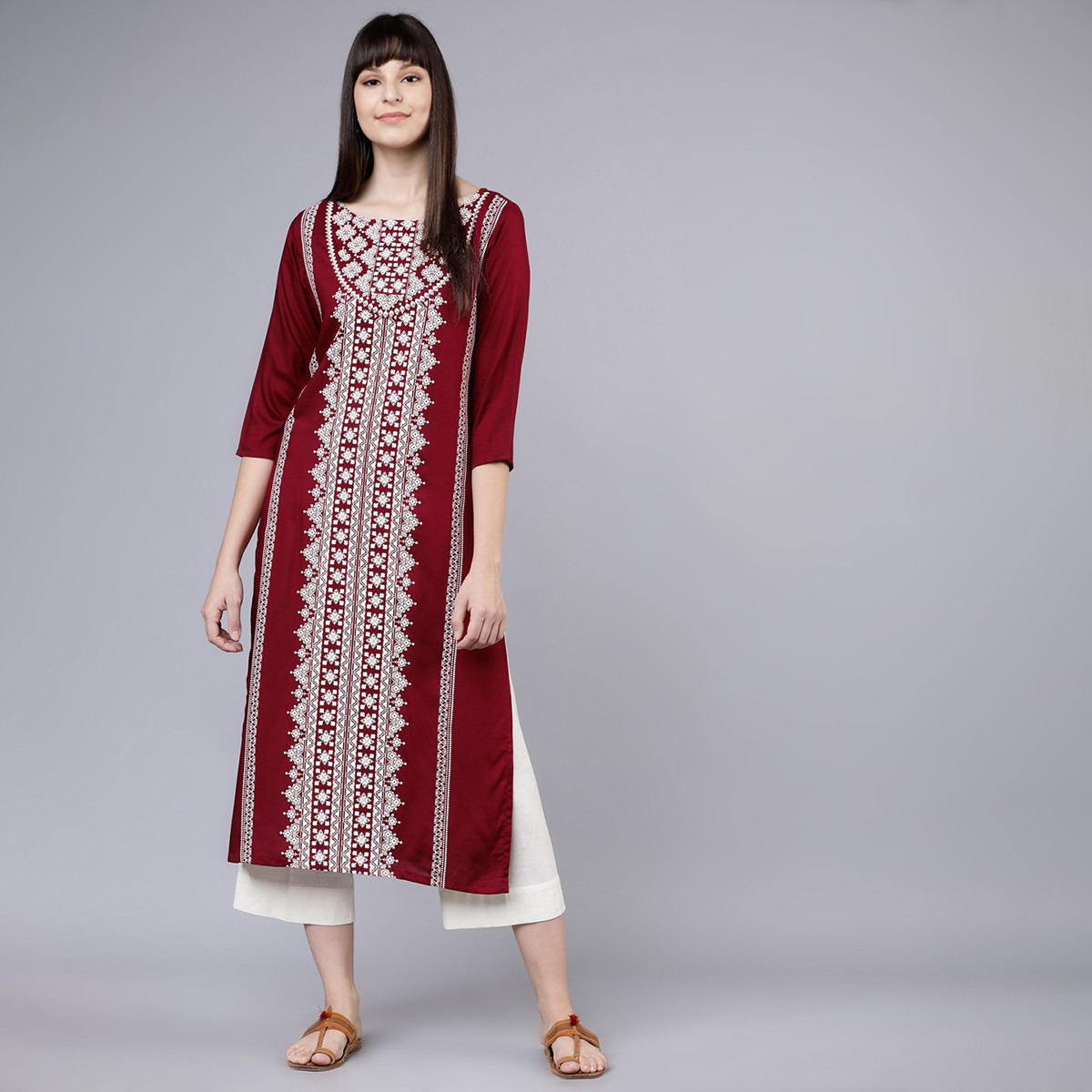 فيشوده أحمر كورتا-women-clothing-ethnicwear-kurtas-image-1