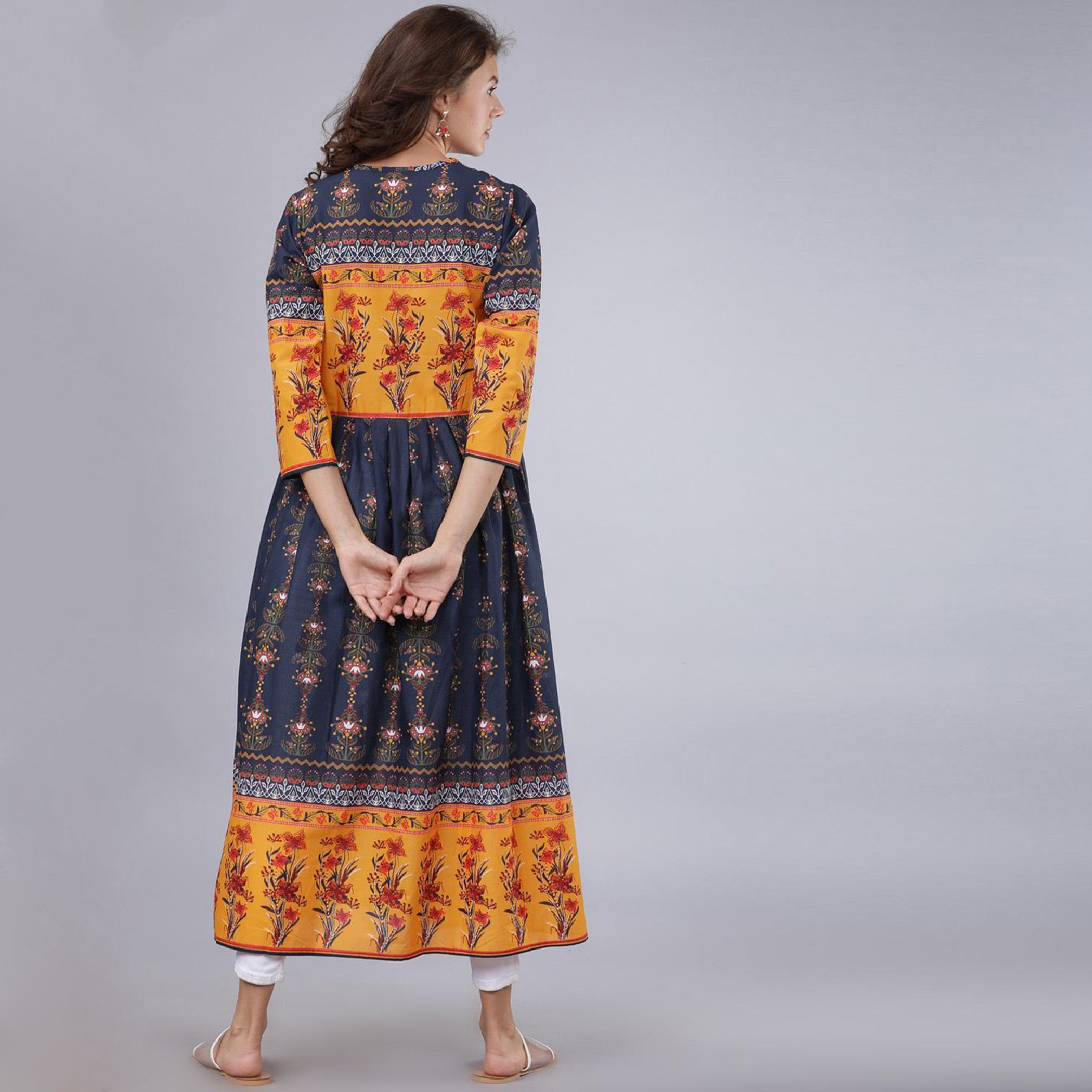 Vishudh Women Navy Blue Printed Round Neck Anarkali Kurta-women-clothing-ethnicwear-kurtas-image-3