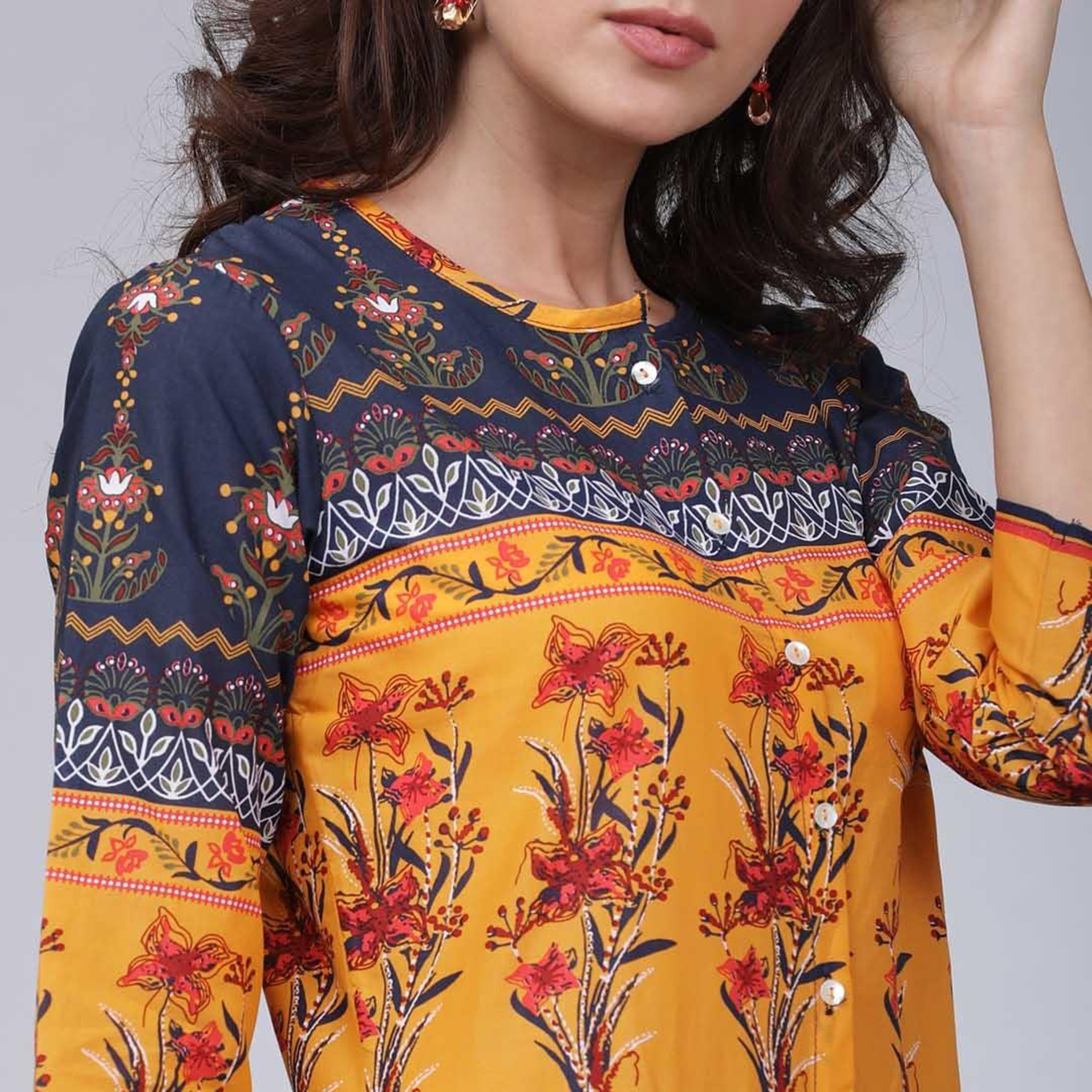 Vishudh Women Navy Blue Printed Round Neck Anarkali Kurta-women-clothing-ethnicwear-kurtas-image-4