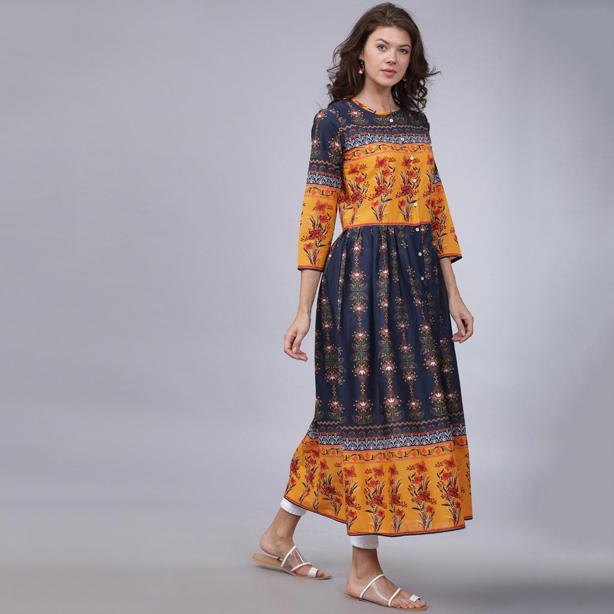 Vishudh Women Navy Blue Printed Round Neck Anarkali Kurta-women-clothing-ethnicwear-kurtas-image-5