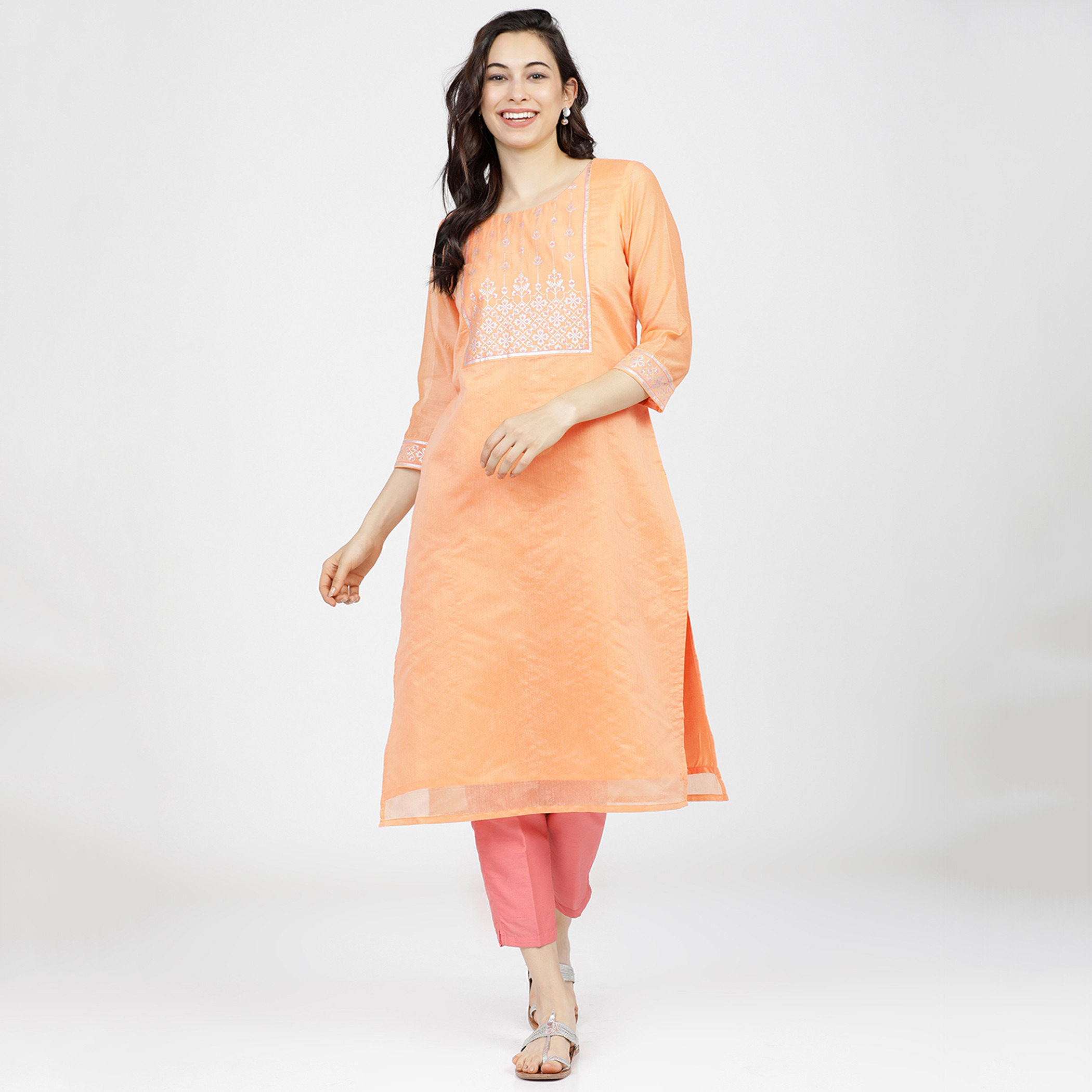 فيشوده البرتقالي قمم-women-clothing-ethnicwear-kurtas-image-1