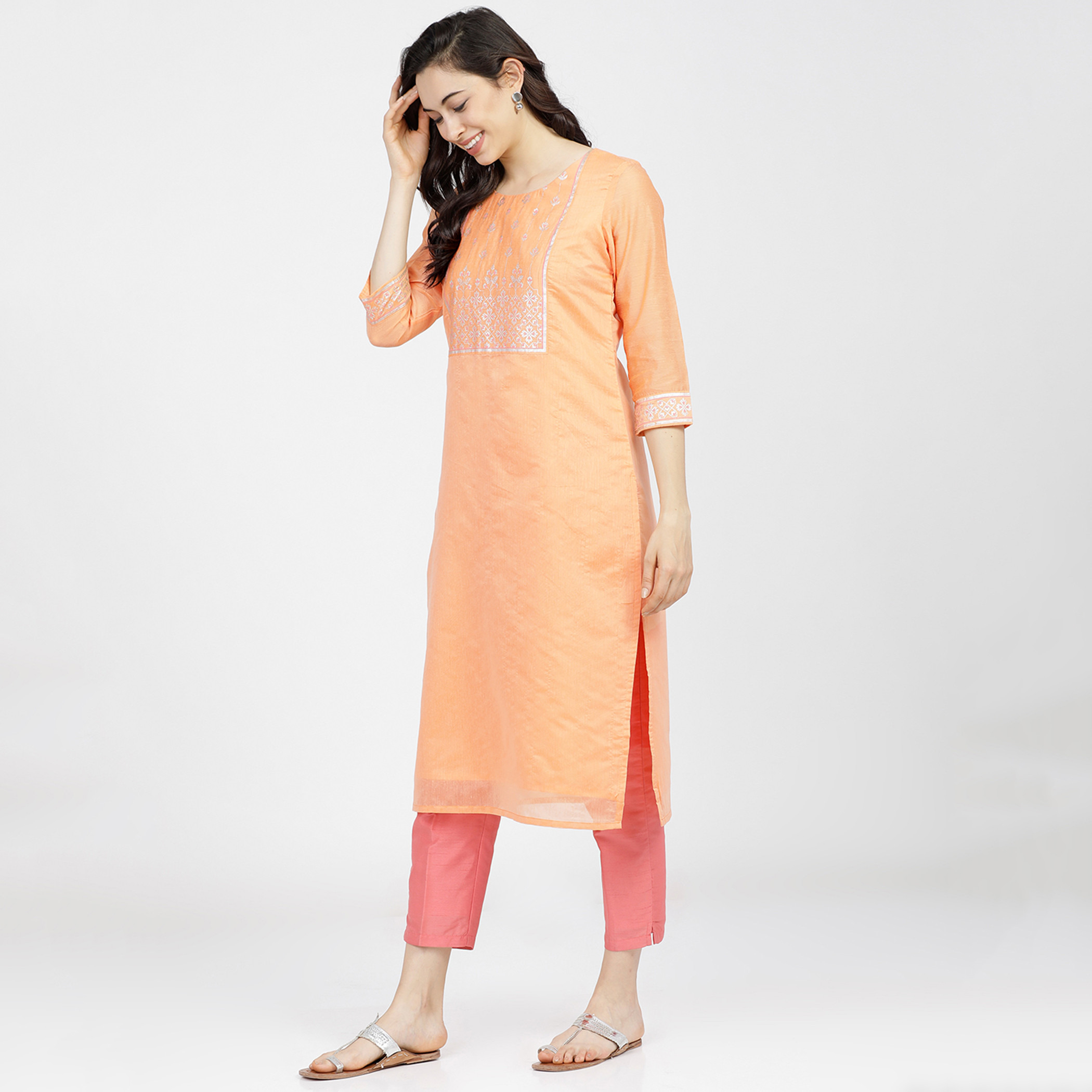 فيشوده البرتقالي قمم-women-clothing-ethnicwear-kurtas-image-2