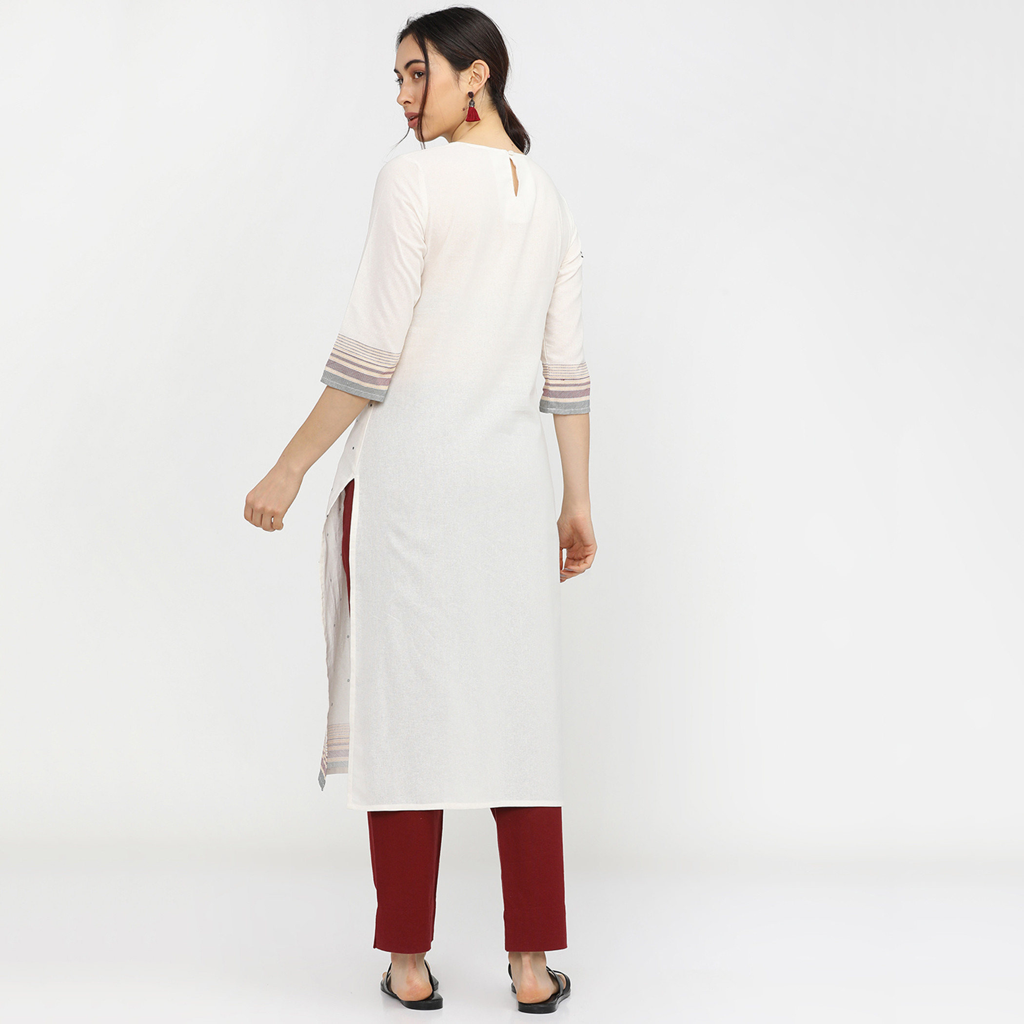 Vishudh Women Beige Printed Round Neck Straight Kurta-women-clothing-ethnicwear-kurtas-image-3