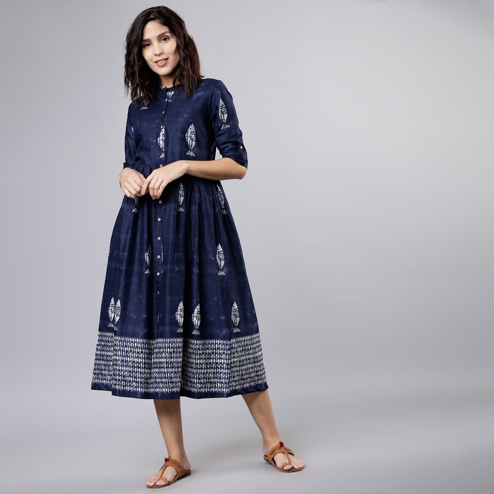 فيشوده أزرق متوسط الطول فستان-women-clothing-ethnicwear-dresses-image-1
