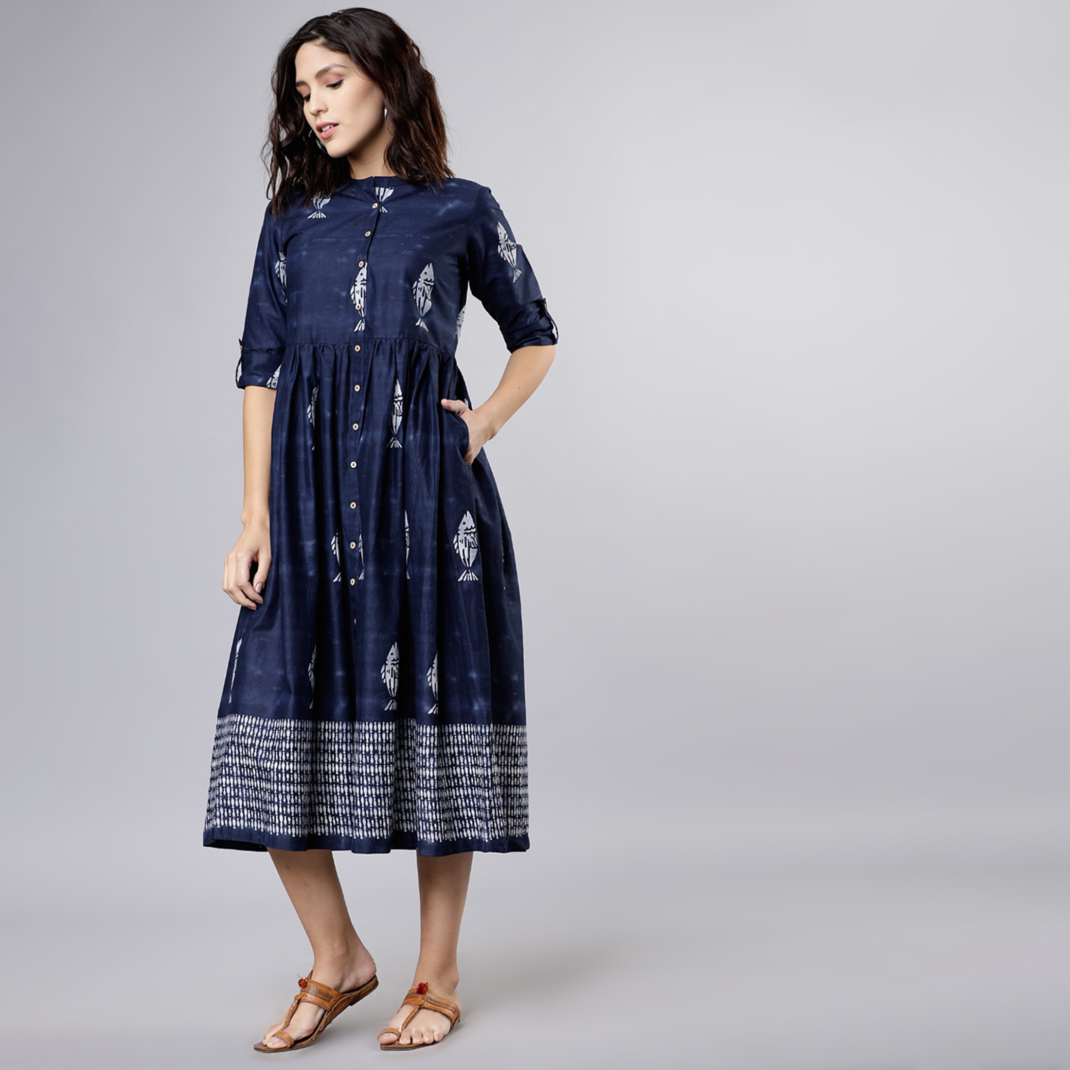 فيشوده أزرق متوسط الطول فستان-women-clothing-ethnicwear-dresses-image-2