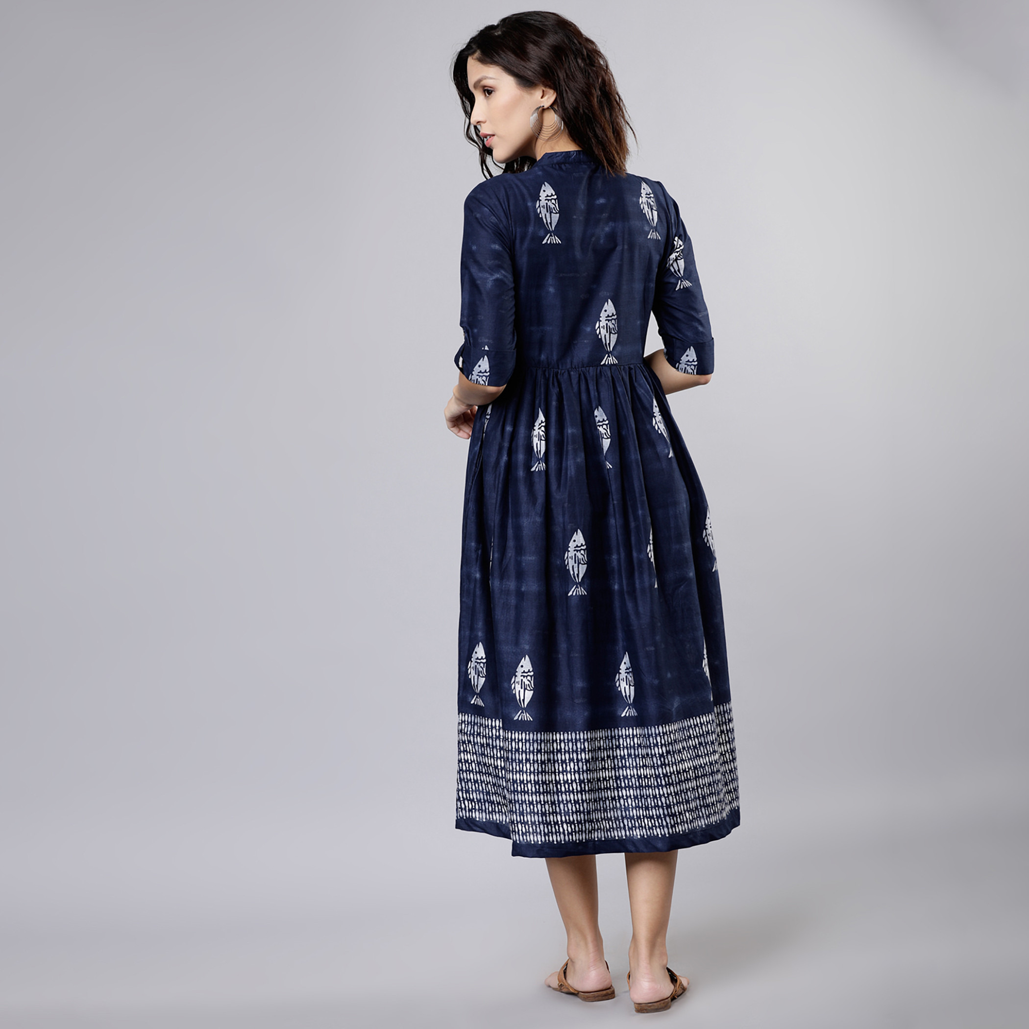 فيشوده أزرق متوسط الطول فستان-women-clothing-ethnicwear-dresses-image-3
