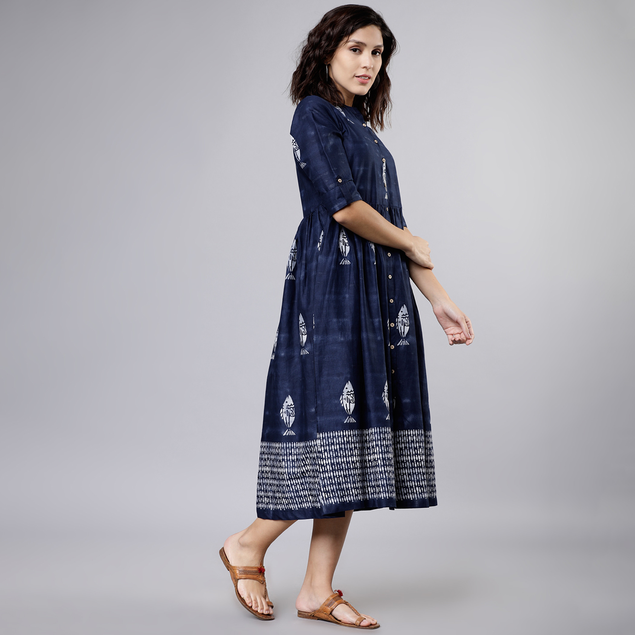 فيشوده أزرق متوسط الطول فستان-women-clothing-ethnicwear-dresses-image-4