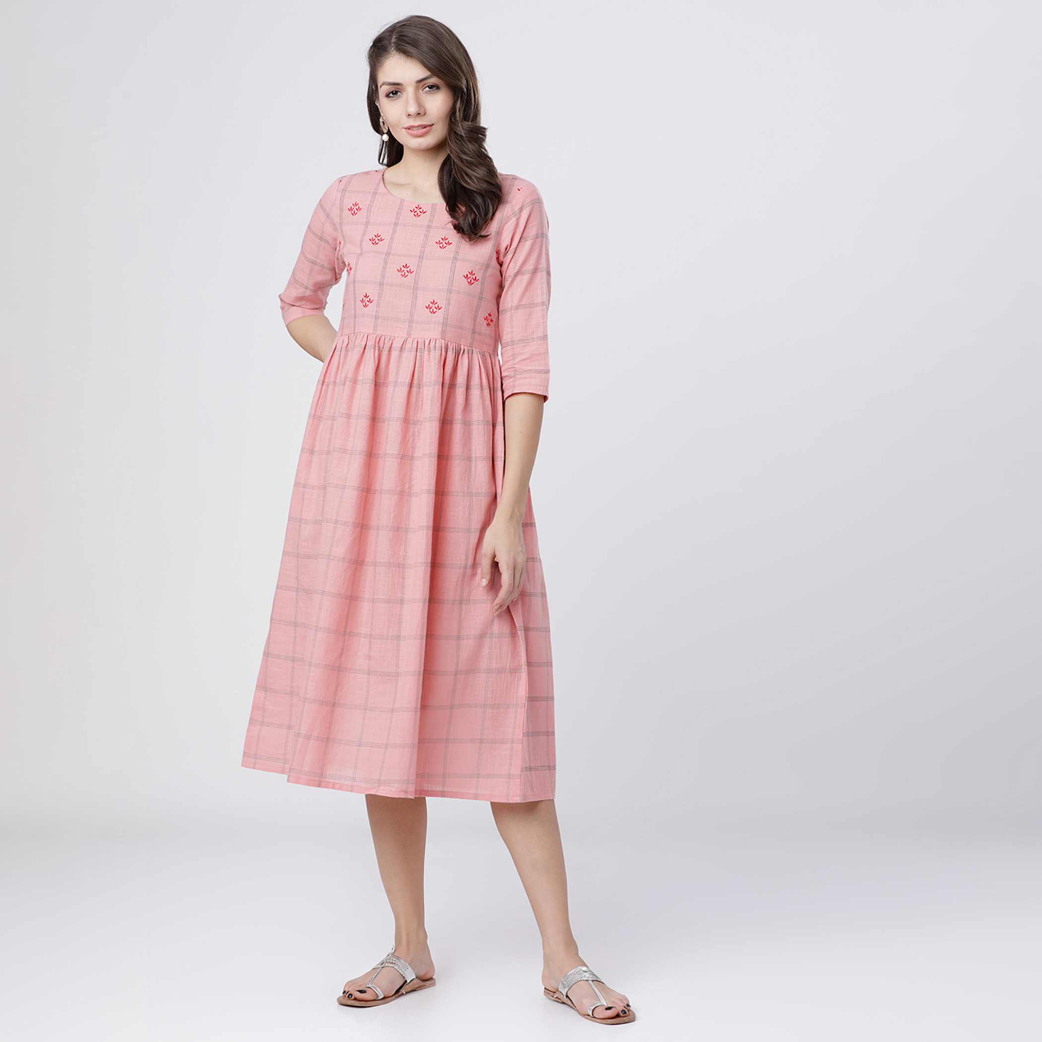 فيشوده لون القرنفل متوسط الطول فستان-women-clothing-ethnicwear-dresses-image-1