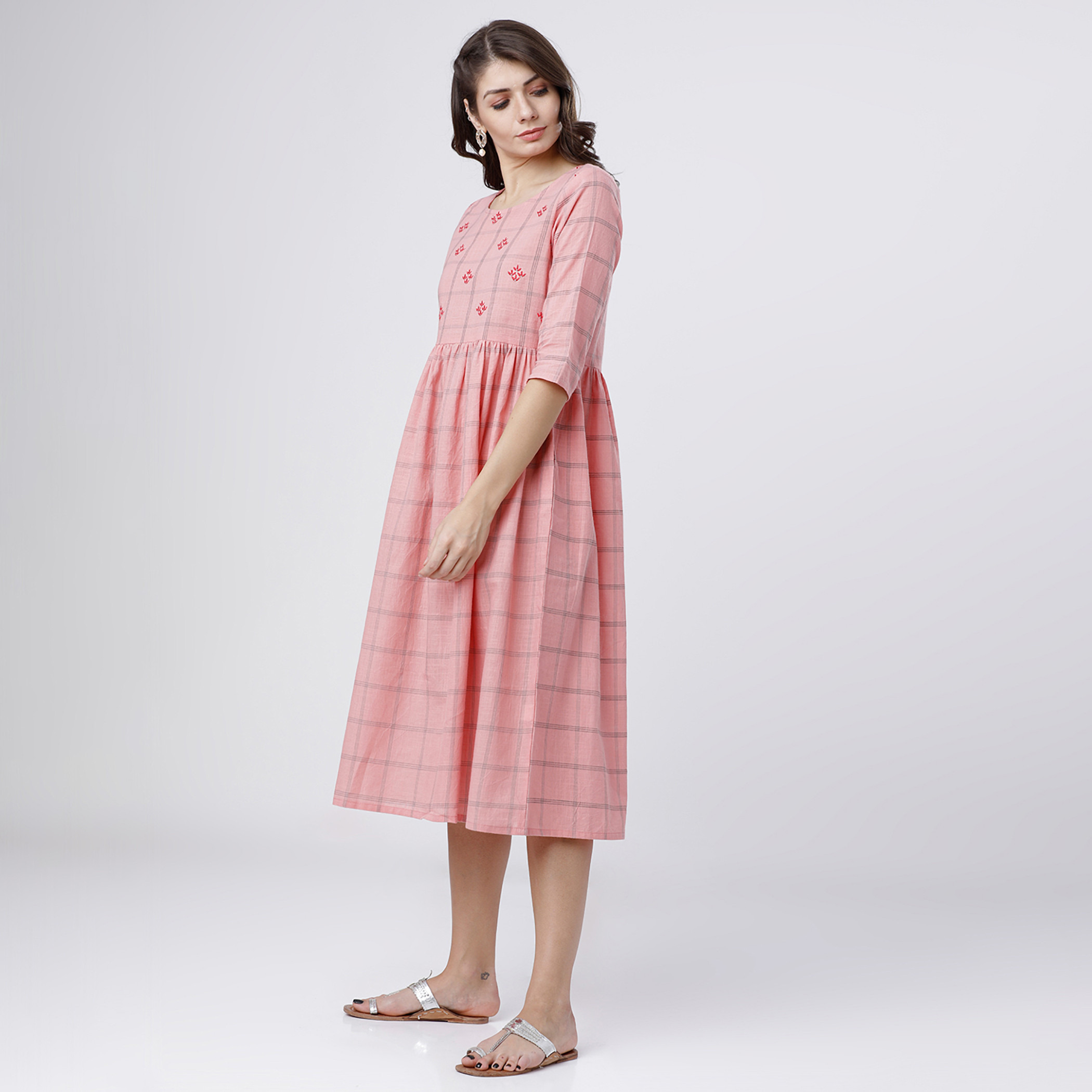فيشوده لون القرنفل متوسط الطول فستان-women-clothing-ethnicwear-dresses-image-2