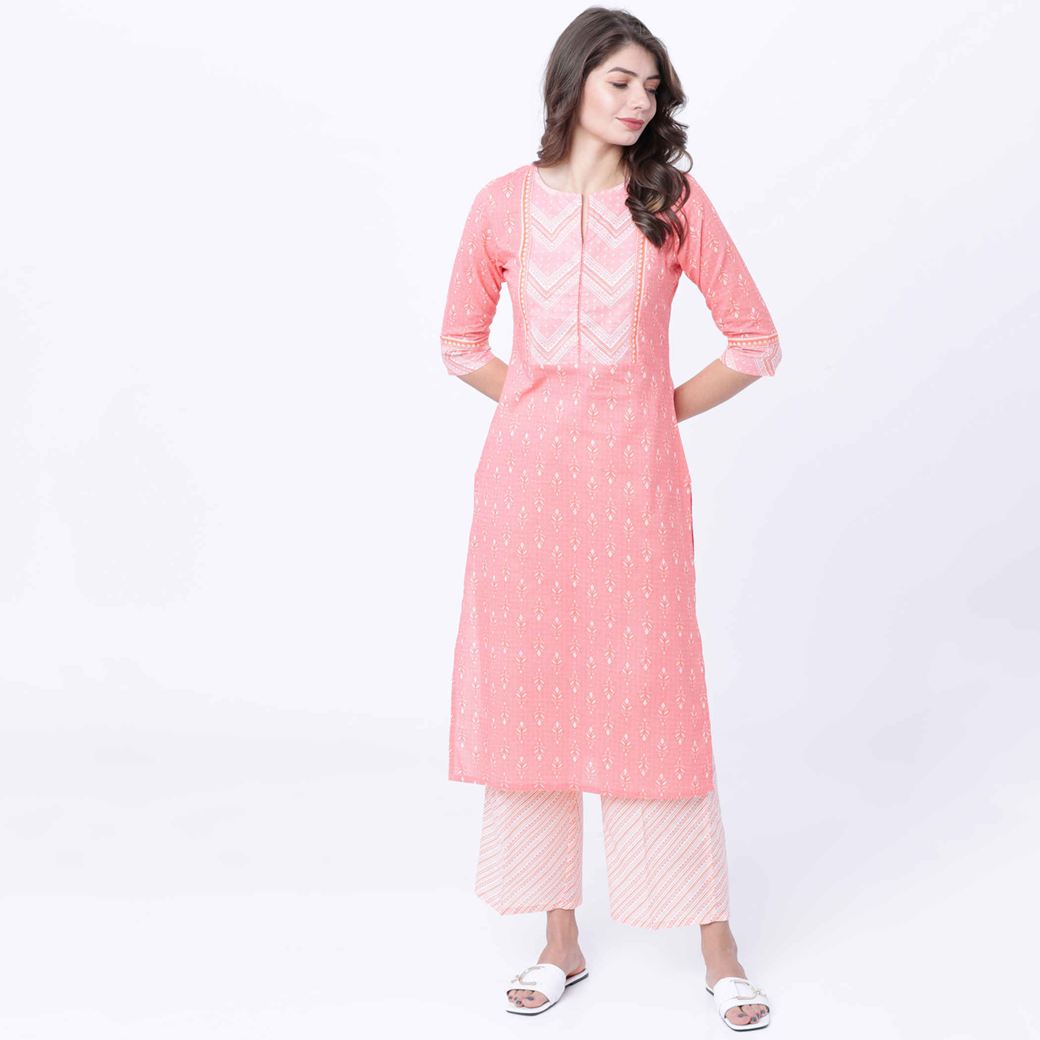 سروال بالازو مستقيمة مطاطي للنساء مطبوعة وردية من فيشوده-women-clothing-ethnicwear-bottoms-palazzos-image-5