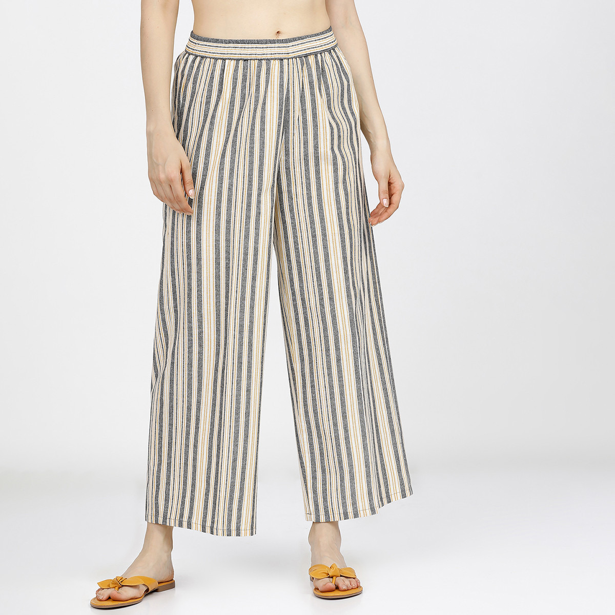 Vishudh Women Grey Striped Elasticated Waist Regular Fit Palazzo-women-clothing-ethnicwear-bottoms-palazzos-image-1