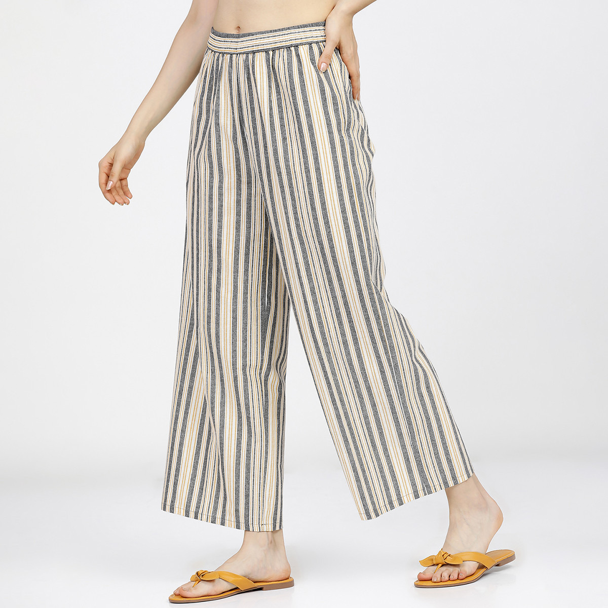 Vishudh Women Grey Striped Elasticated Waist Regular Fit Palazzo-women-clothing-ethnicwear-bottoms-palazzos-image-2