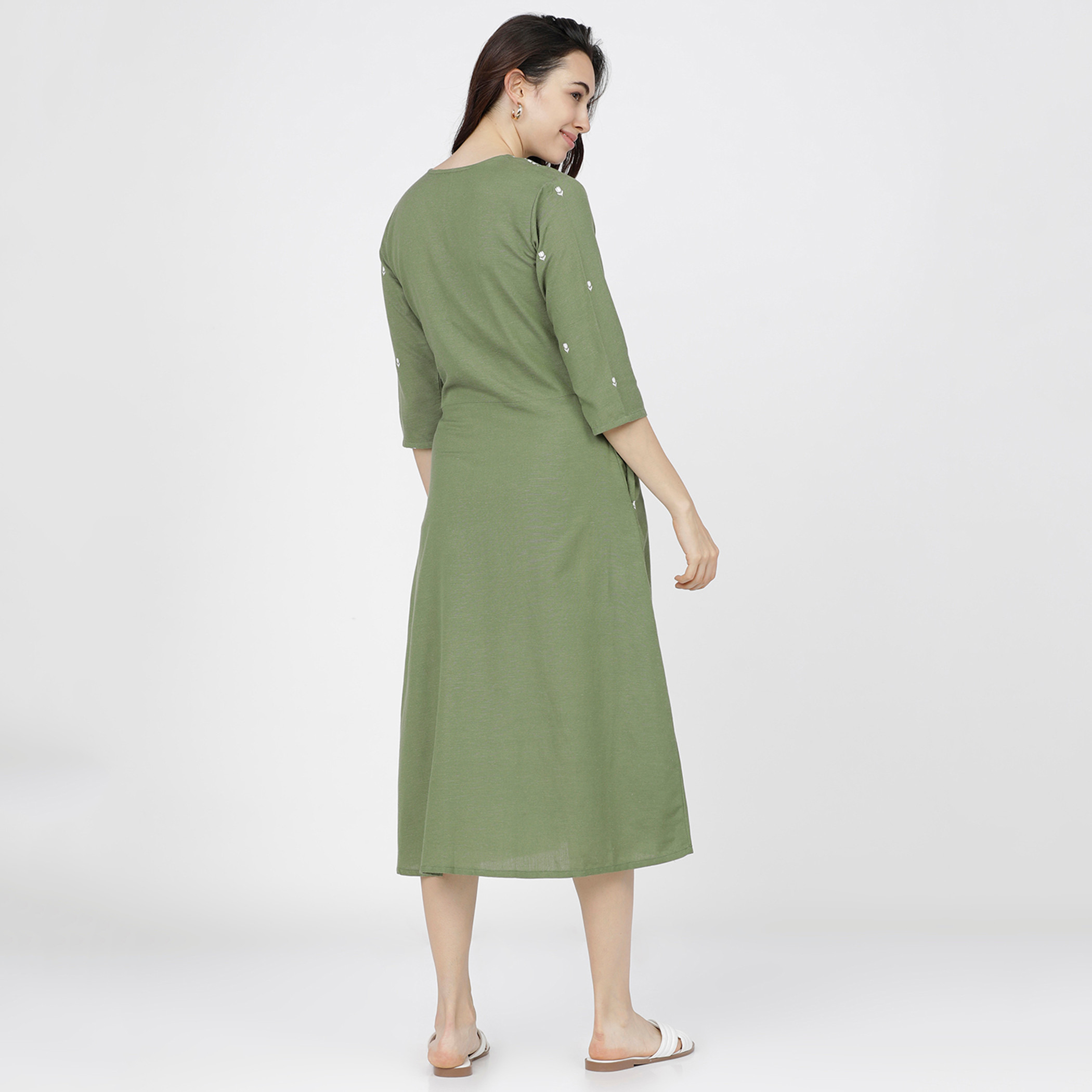 فيشوده أخضر متوسط الطول فستان-women-clothing-ethnicwear-dresses-image-3
