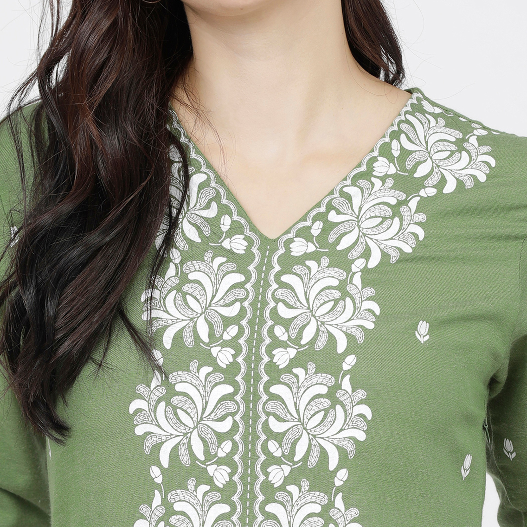 فيشوده أخضر متوسط الطول فستان-women-clothing-ethnicwear-dresses-image-4