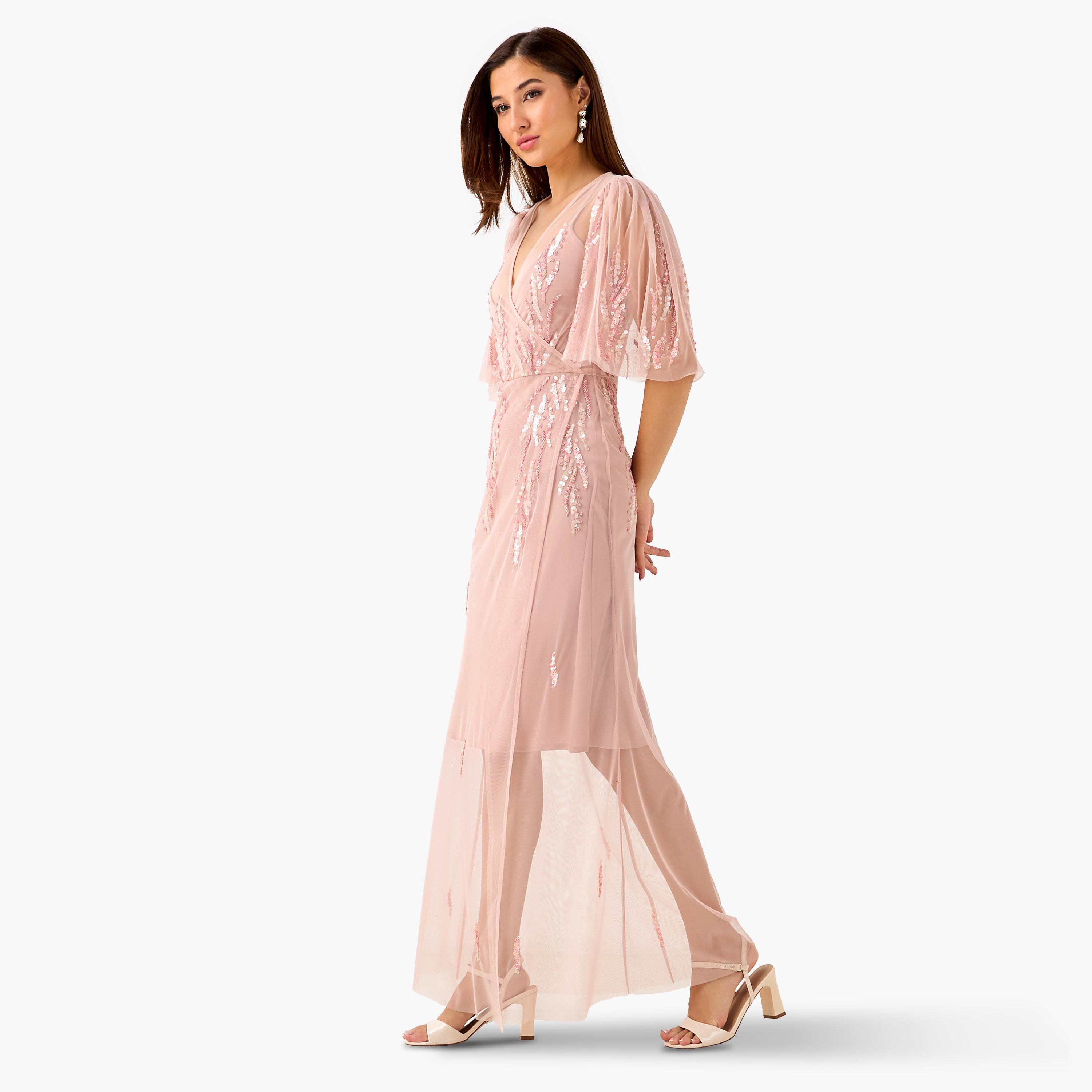 Lace & Beads Embellished Wrap Women Dress with V-neck-women-clothing-dresses-image-2