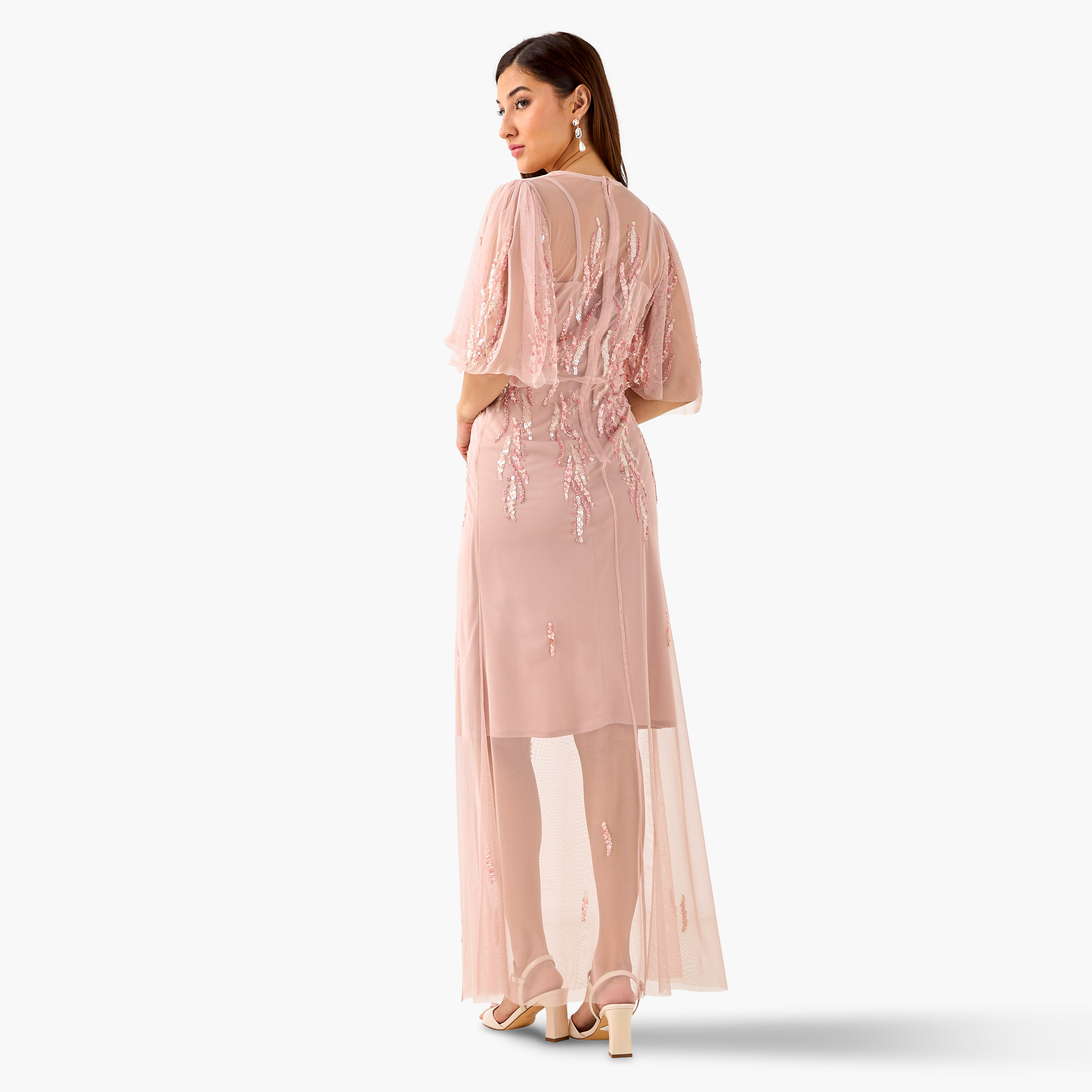Lace & Beads Embellished Wrap Women Dress with V-neck-women-clothing-dresses-image-3