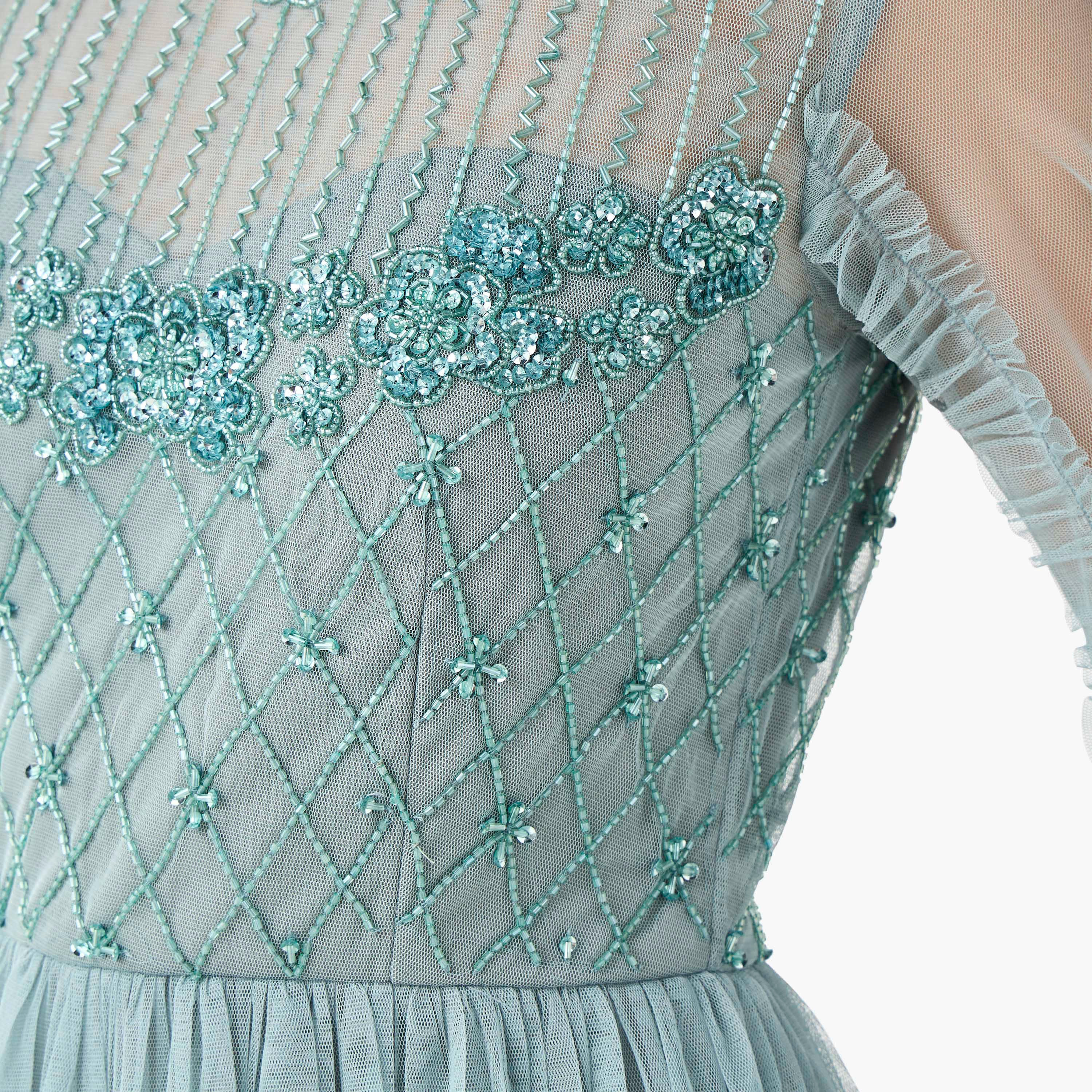Lace & Beads Embellished Pleated Women Dress with High Neck-women-clothing-dresses-image-5