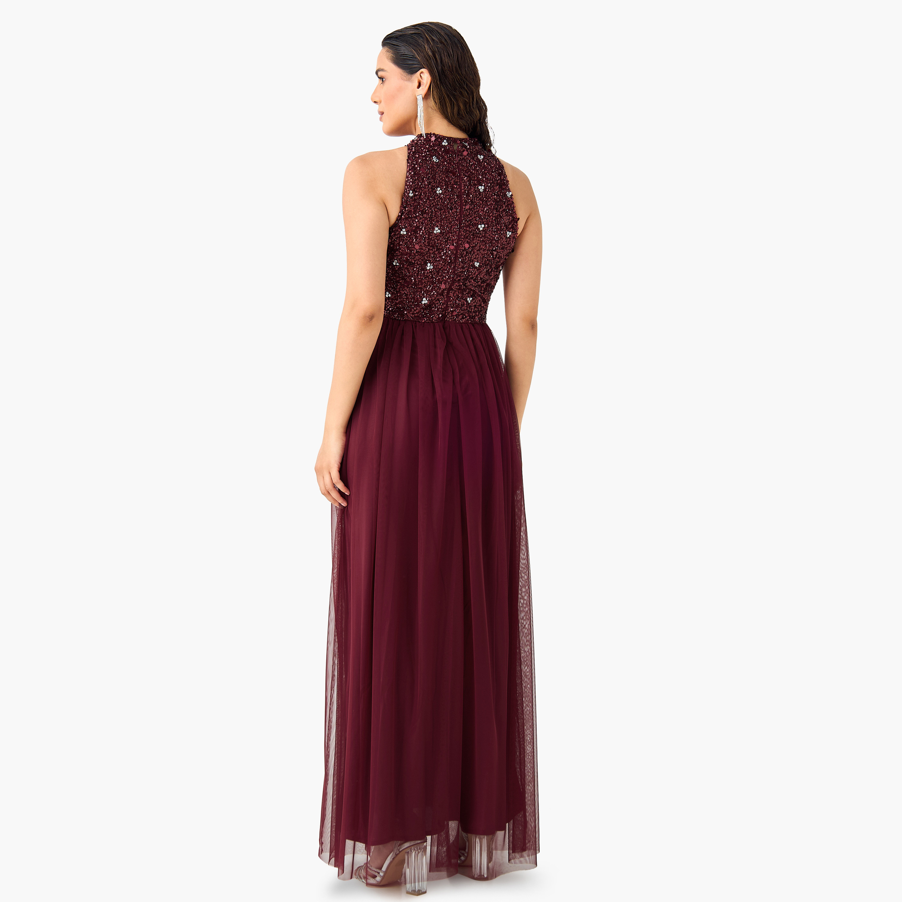 فستان ماكسي مزين بالترتر بياقة هالتر من ليس آند بيدز-women-clothing-dresses-image-2