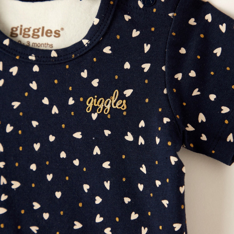 Giggles All-Over Heart Print T-shirt with Short Sleeves