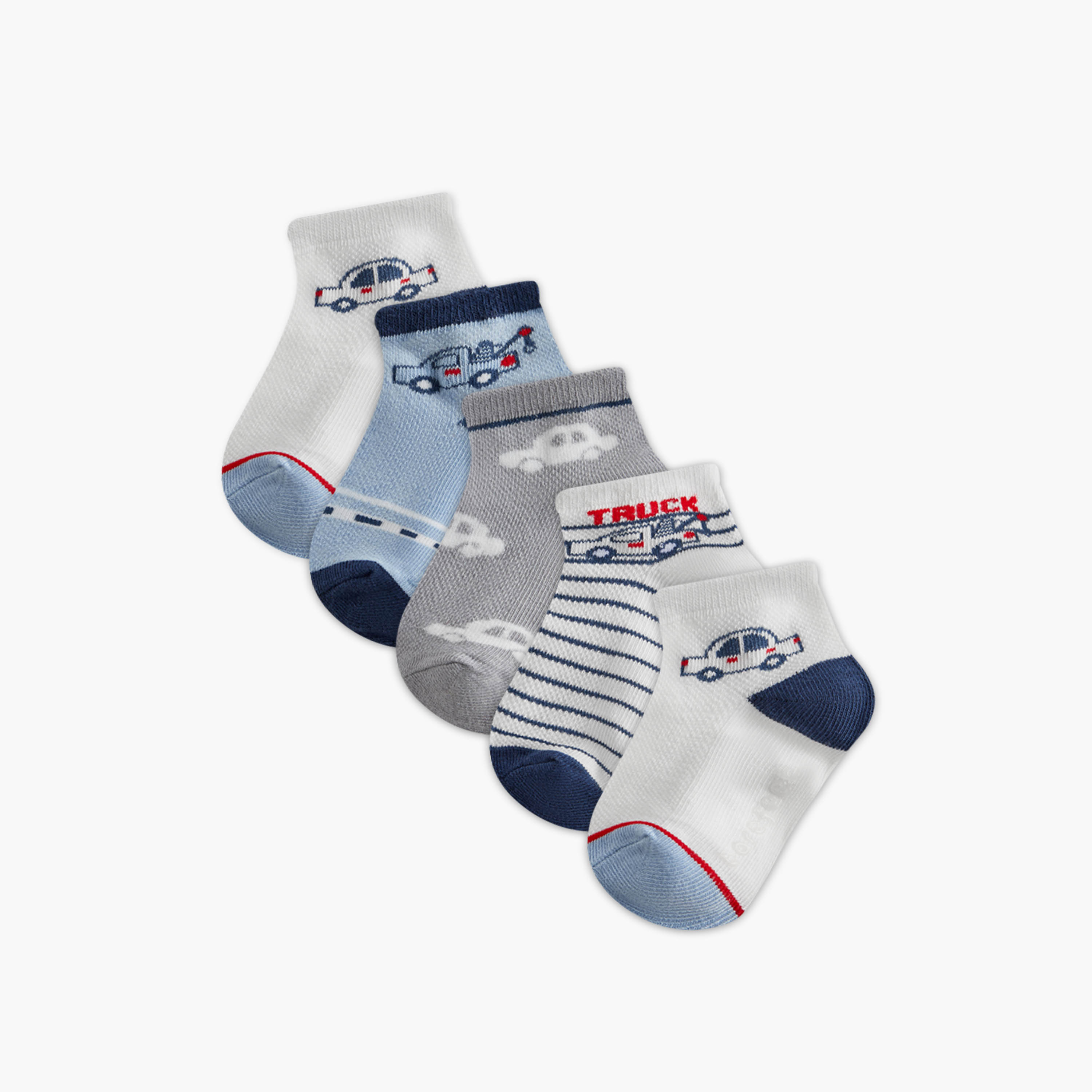 Barefeet Car Print Ankle Length Socks - Set of 5-baby-boys-accessories-socks-image-1