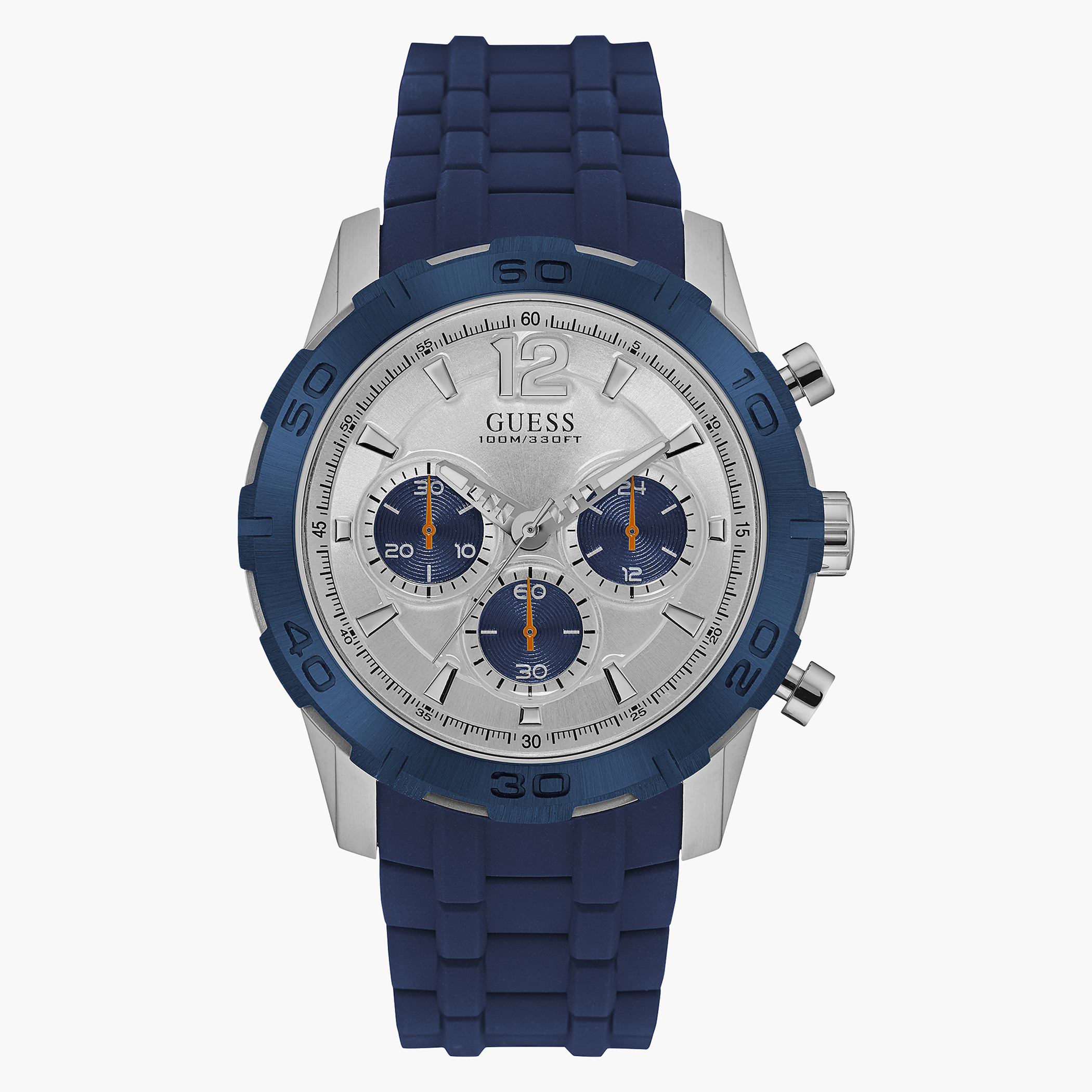 Buy Men s Guess Men s Caliber Blue Chronograph Silicone Strap Watch W0864G6 Online Centrepoint UAE