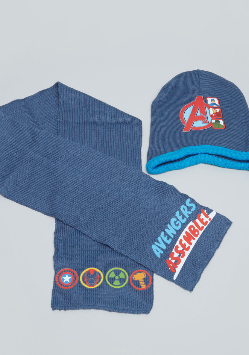 Avengers Printed Beanie Cap with Scarf-Caps-image-0