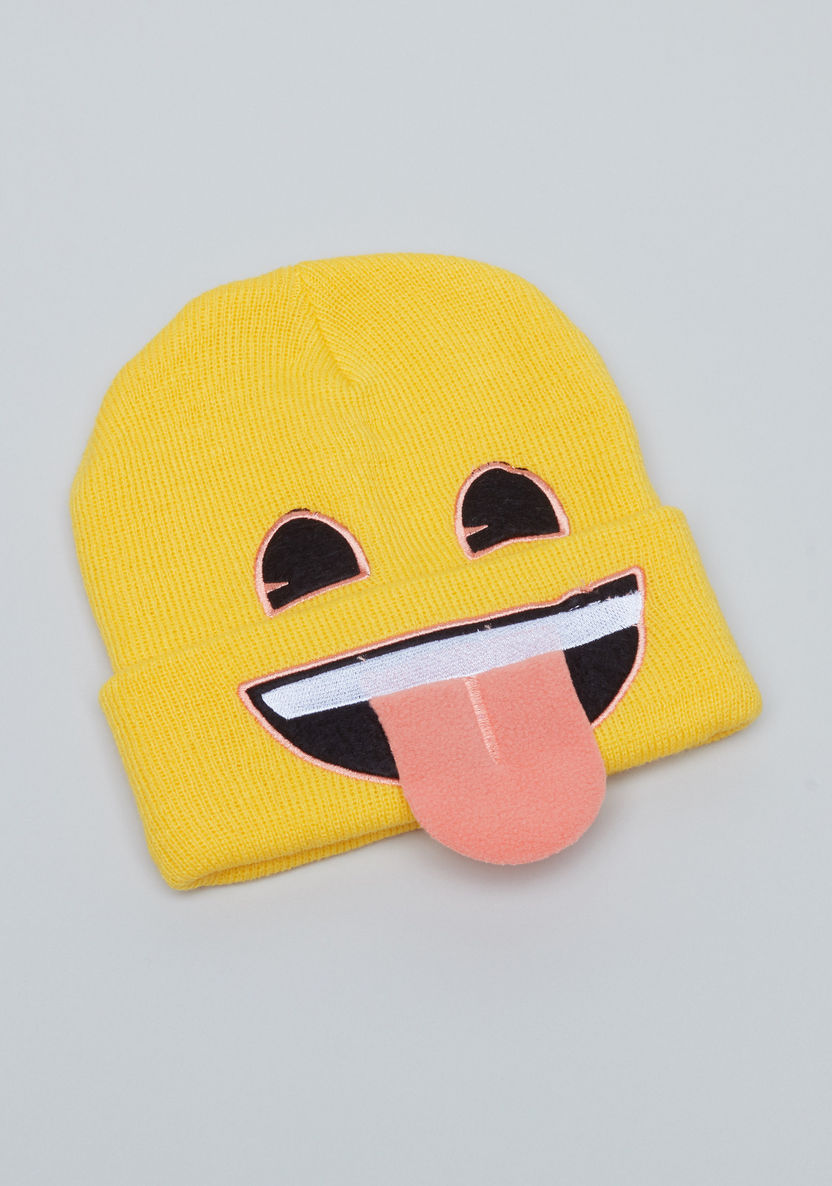 Emoji Printed Winter Beanie Cap with Scarf-Caps-image-1