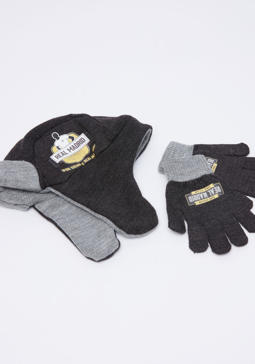Real Madrid Printed Beanie Cap with Gloves-Caps-image-0