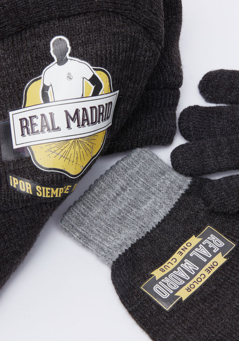 Real Madrid Printed Beanie Cap with Gloves-Caps-image-3