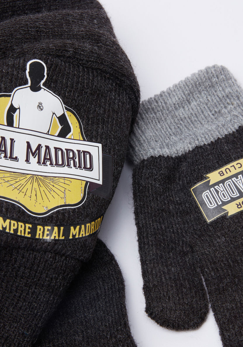 Real Madrid Printed Beanie Cap with Gloves-Caps-image-3