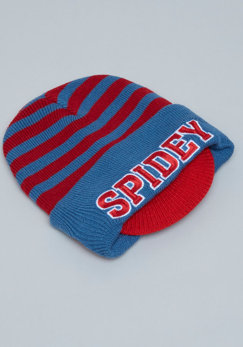 Spider-Man Striped Beanie Cap with Printed Gloves-Caps-image-1