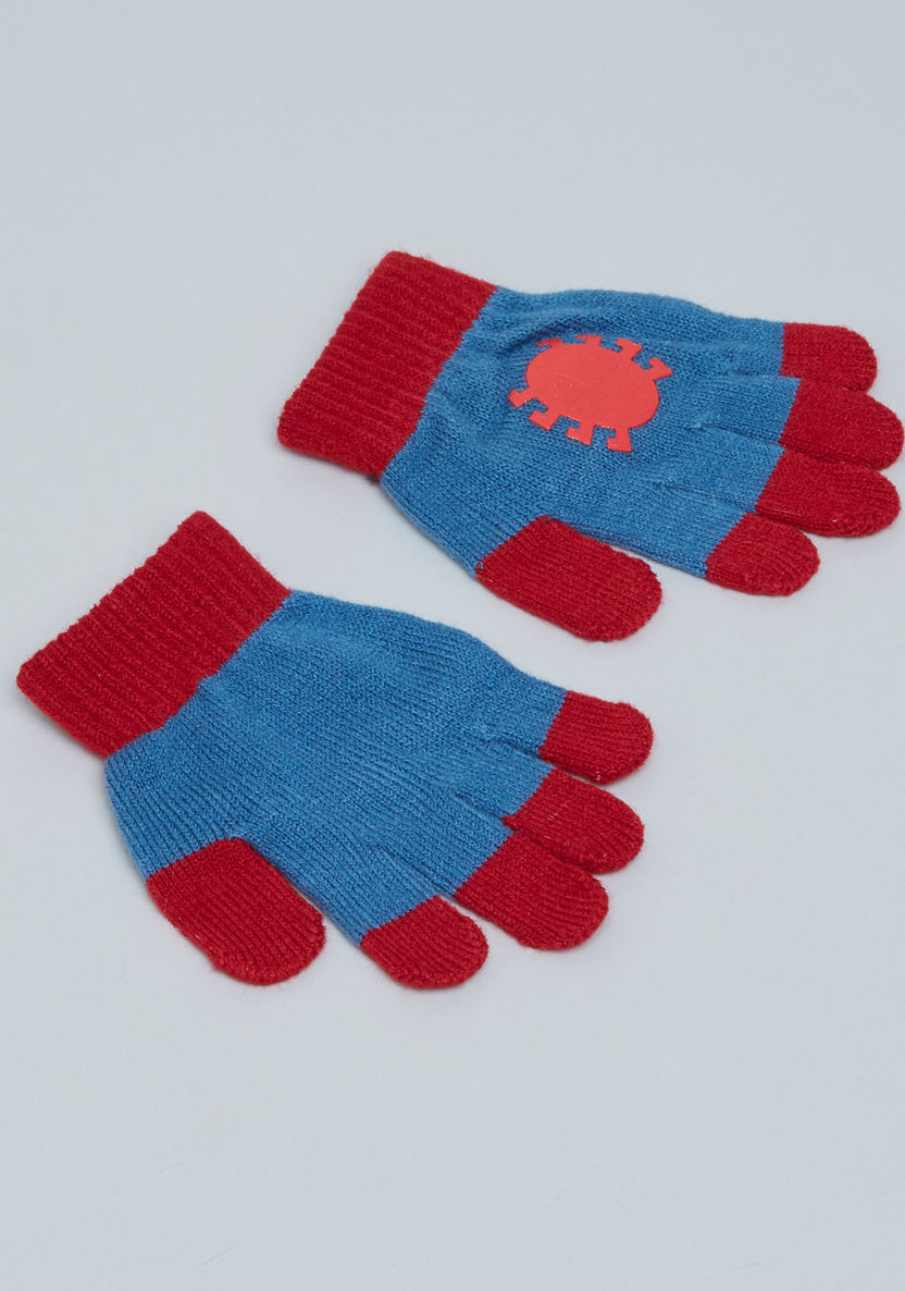 Spider-Man Striped Beanie Cap with Printed Gloves-Caps-image-2