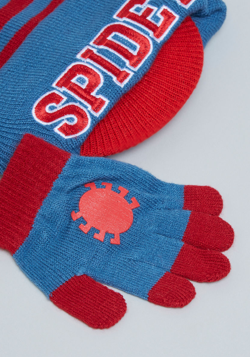 Spider-Man Striped Beanie Cap with Printed Gloves-Caps-image-3