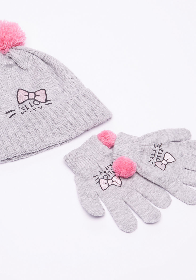 Hello Kitty Printed Beanie Cap with Gloves-Caps-image-0