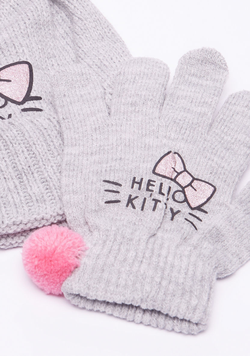 Hello Kitty Printed Beanie Cap with Gloves-Caps-image-3