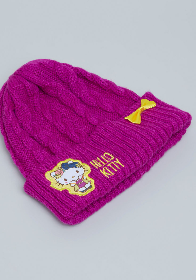 Hello Kitty Applique Detail Winter Cap with Gloves-Caps-image-1