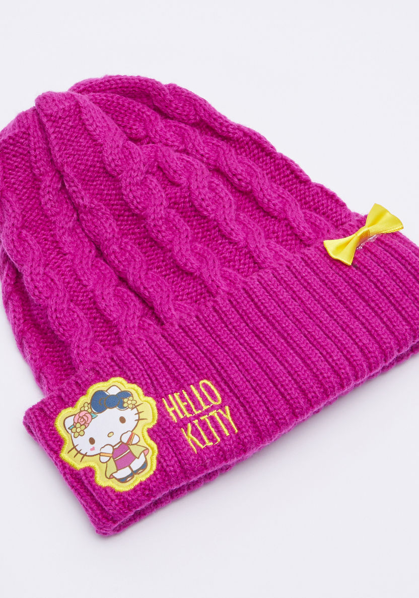Hello Kitty Applique Detail Winter Cap with Gloves-Caps-image-1