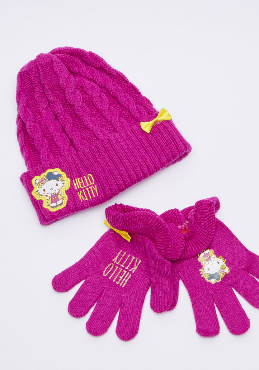Hello Kitty Applique Detail Winter Cap with Gloves-Caps-image-2