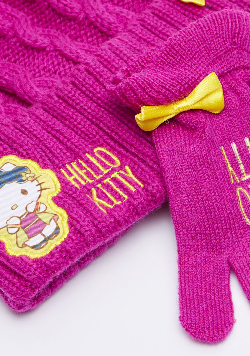 Hello Kitty Applique Detail Winter Cap with Gloves-Caps-image-3