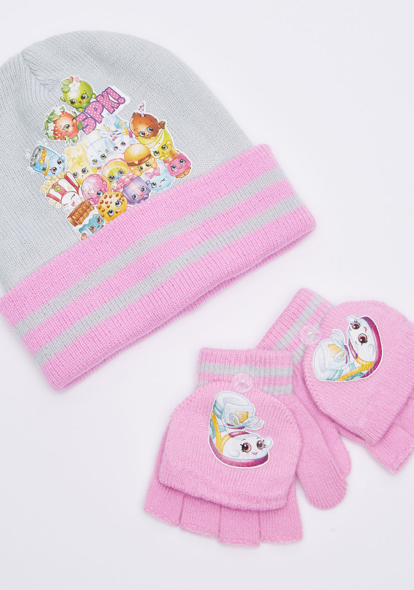 Shopkins Printed Beanie Cap with Gloves-Caps-image-0