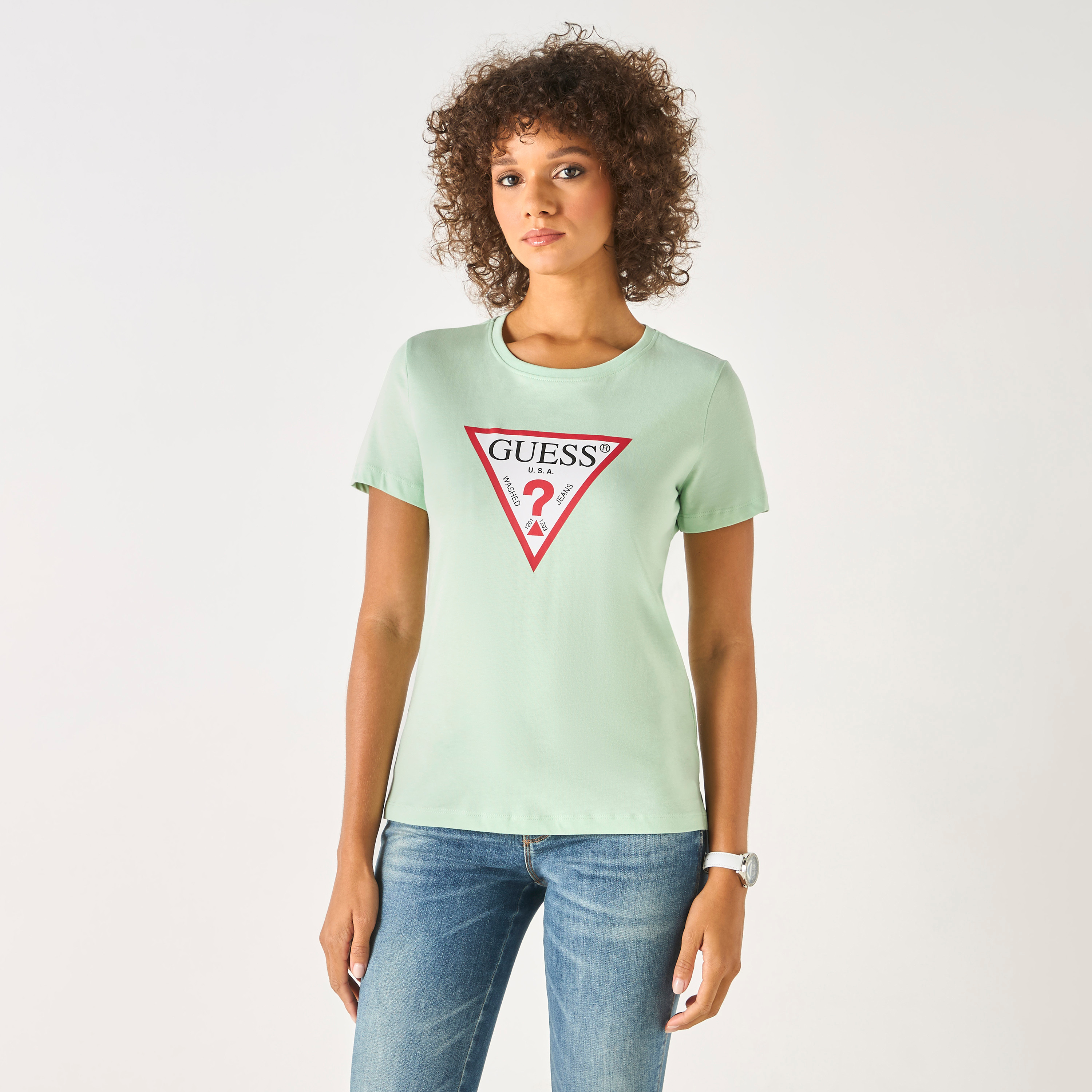 Guess Logo Print Round Neck T-shirt with Short Sleeves-women-clothing-tshirts-image-3